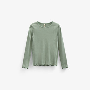 Modal rib T-shirt met lange mouwen - Kids - Dusty Green | 101310 Lottie
