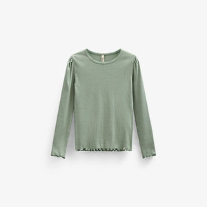 Modal rib T-shirt met lange mouwen - Kids - Dusty Green | 101310 Lottie