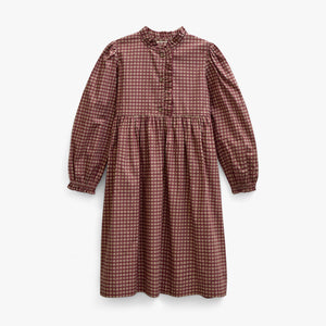 Poplin jurk met ruches langs de knopenlijst Tween - Bordeaux Check | 101437 Julia