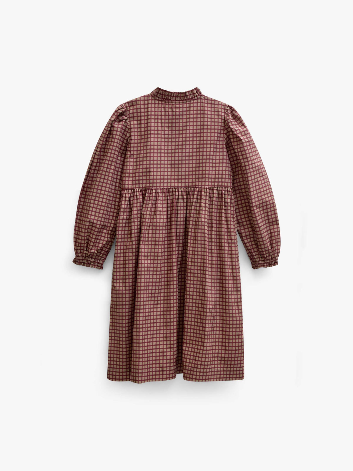 Poplin jurk met ruches langs de knopenlijst Tween - Bordeaux Check | 101437 Julia
