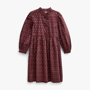 Poplin jurk met ruches langs de knopenlijst Tween - Bordeaux Flowerprint | 101439 Julia