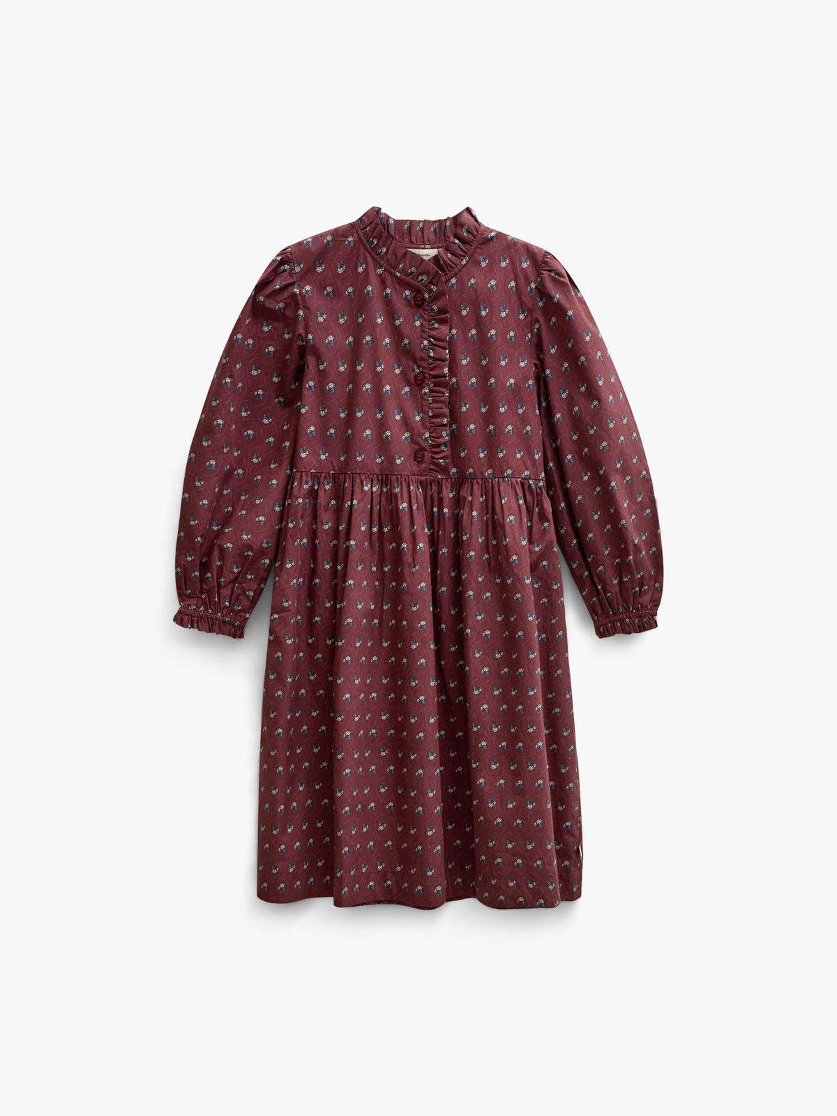 Poplin jurk met ruches langs de knopenlijst Tween - Bordeaux Flowerprint | 101439 Julia