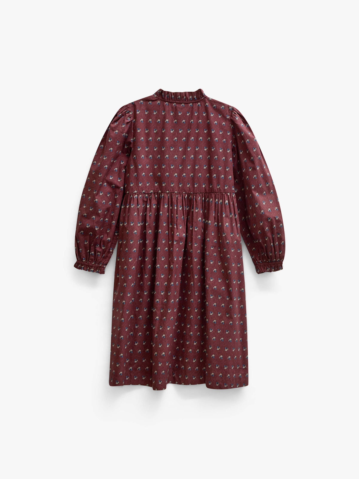 Poplin jurk met ruches langs de knopenlijst Tween - Bordeaux Flowerprint | 101439 Julia