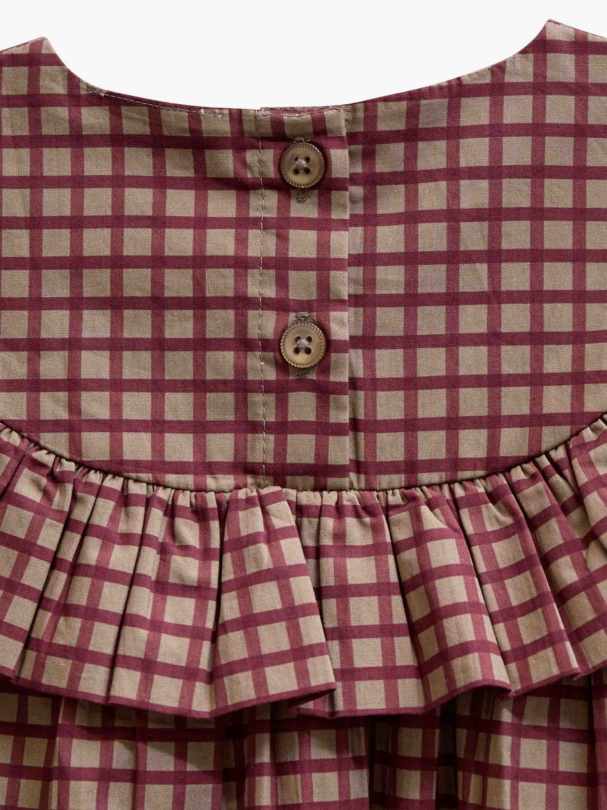 Poplin jurk met ruches bij de pas Kids - Bordeaux Check | 101440 Julia