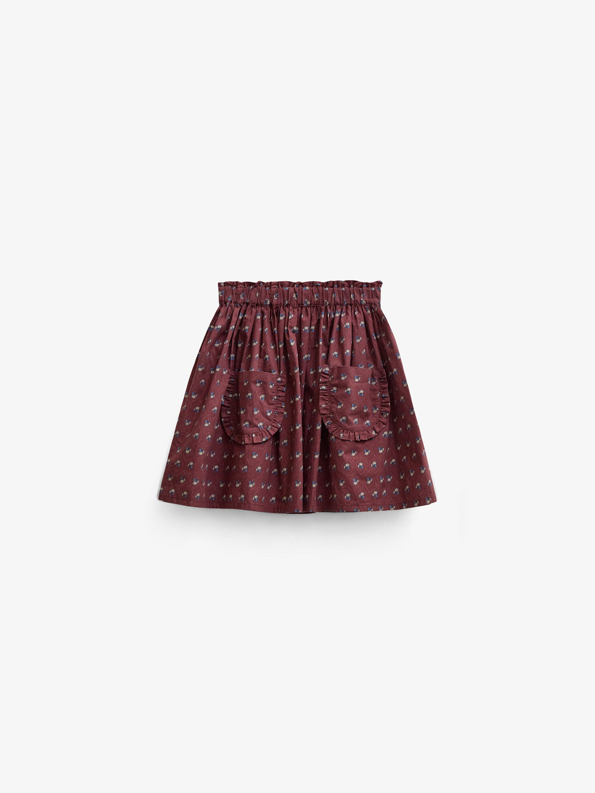 Frill Pocket Poplin Skirt - Kids - Bordeaux Flowerprint | 101447 Julia
