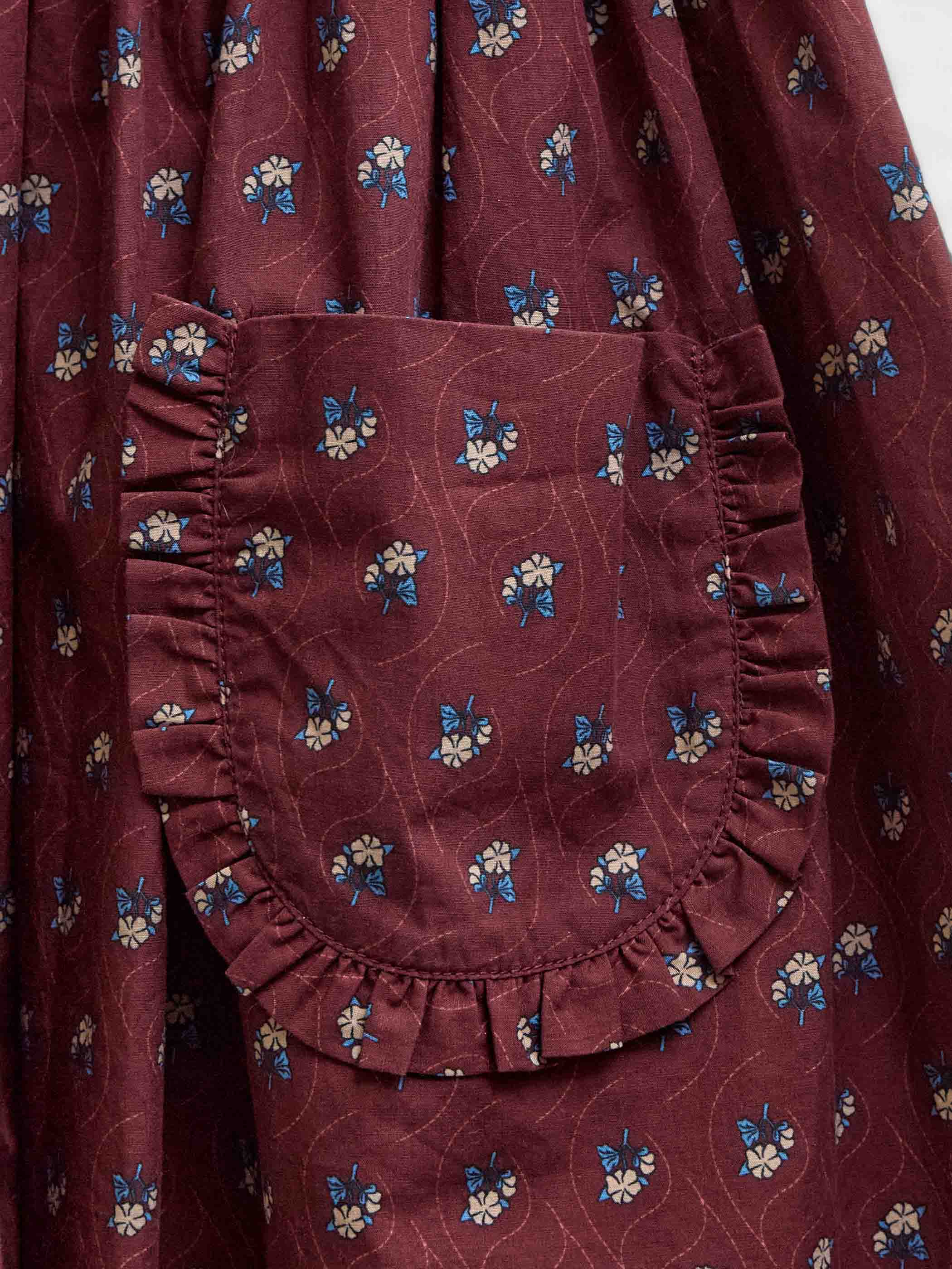 Frill Pocket Poplin Skirt - Kids - Bordeaux Flowerprint | 101447 Julia