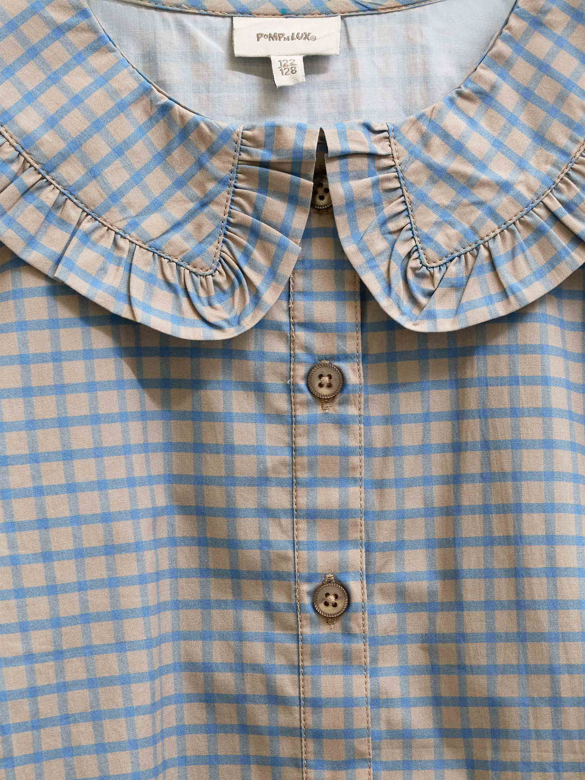 Poplin blouse met rucheskraag Tween - Blue Check | 101452 Julia