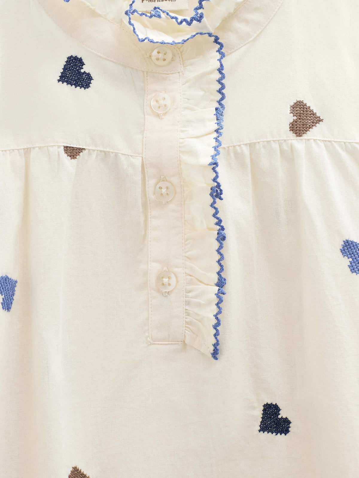 Katoenen blouse met hartborduursel Kids - Blue/Brown | 101455 Elina