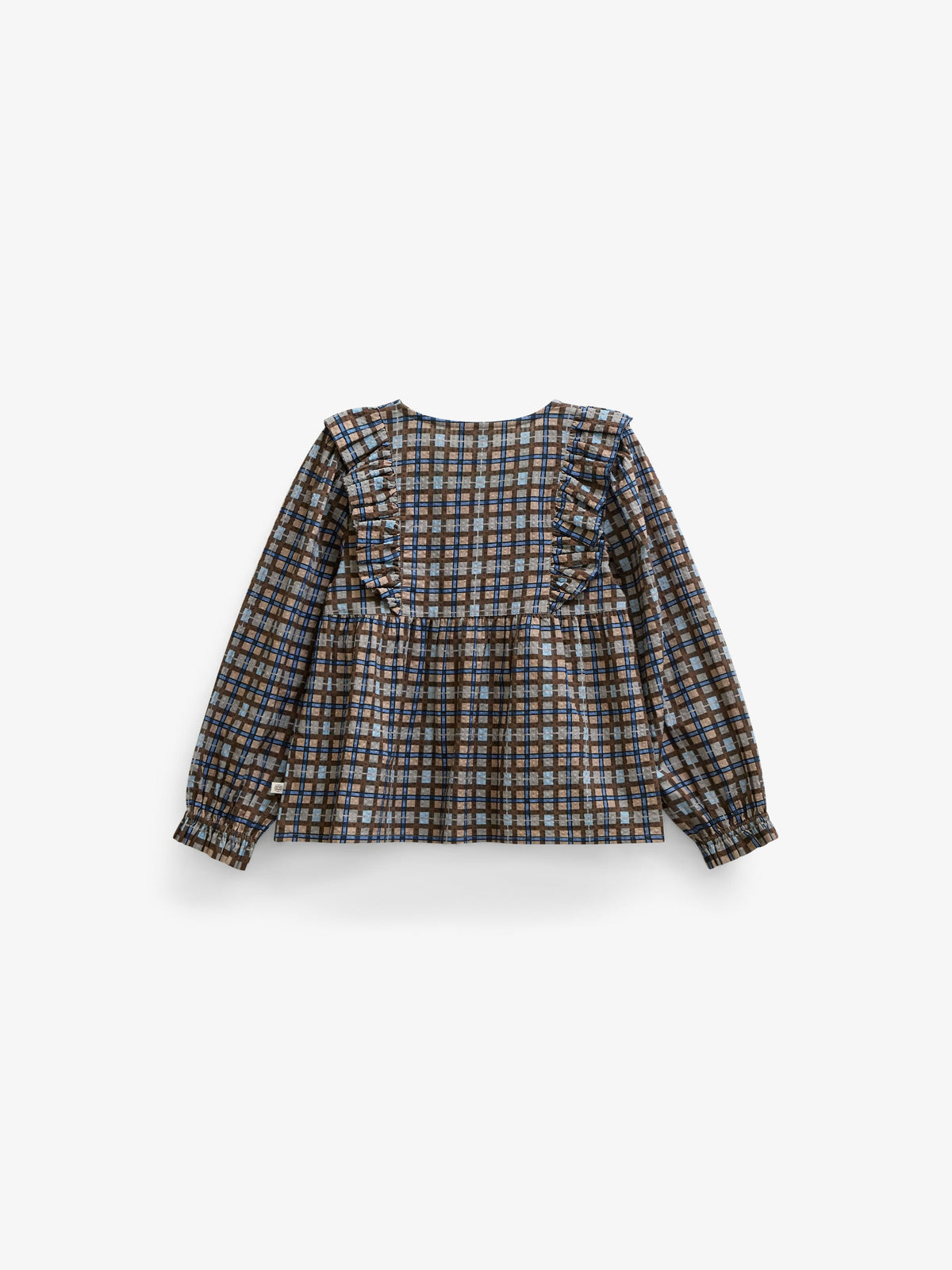 Checked Cotton Frill Blouse - Kids - Blue | 101495 Penny