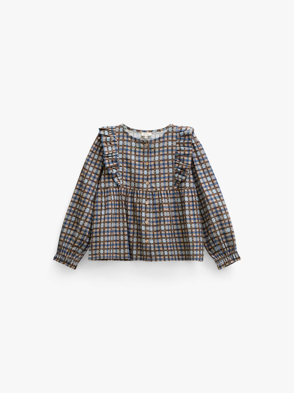 Geruite katoenen blouse met ruches Kids - Blue | 101495 Penny
