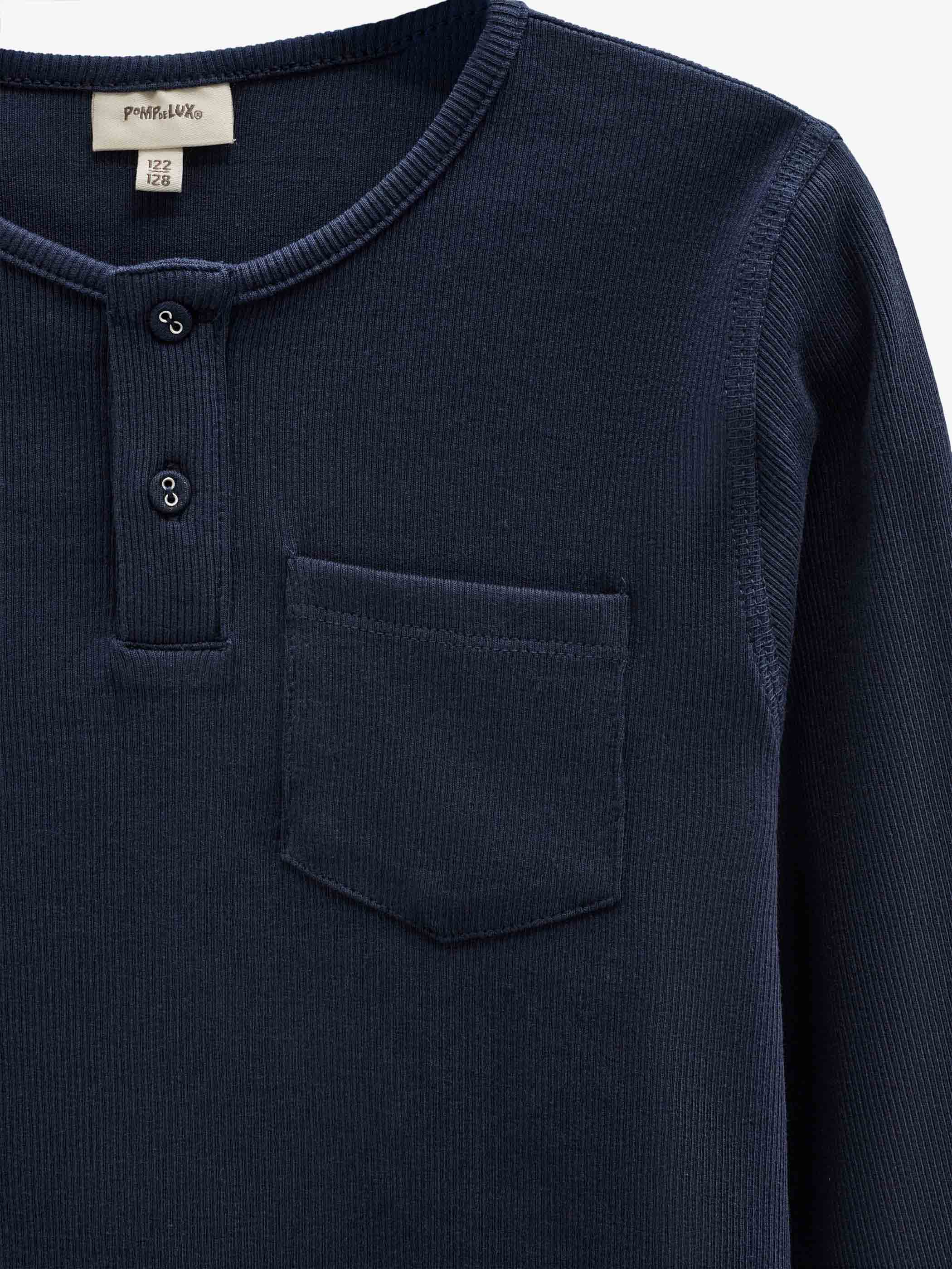 Ribbed Long-Sleeve Henley T-Shirt - Kids - Navy | 101591 Conrad