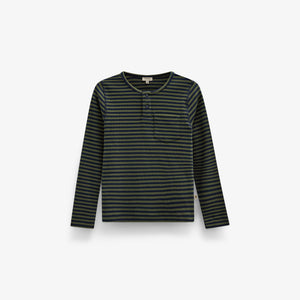 Geribd henley-langarmshirt Kids - Moss Green/Navy Stripe | 101595 Conrad