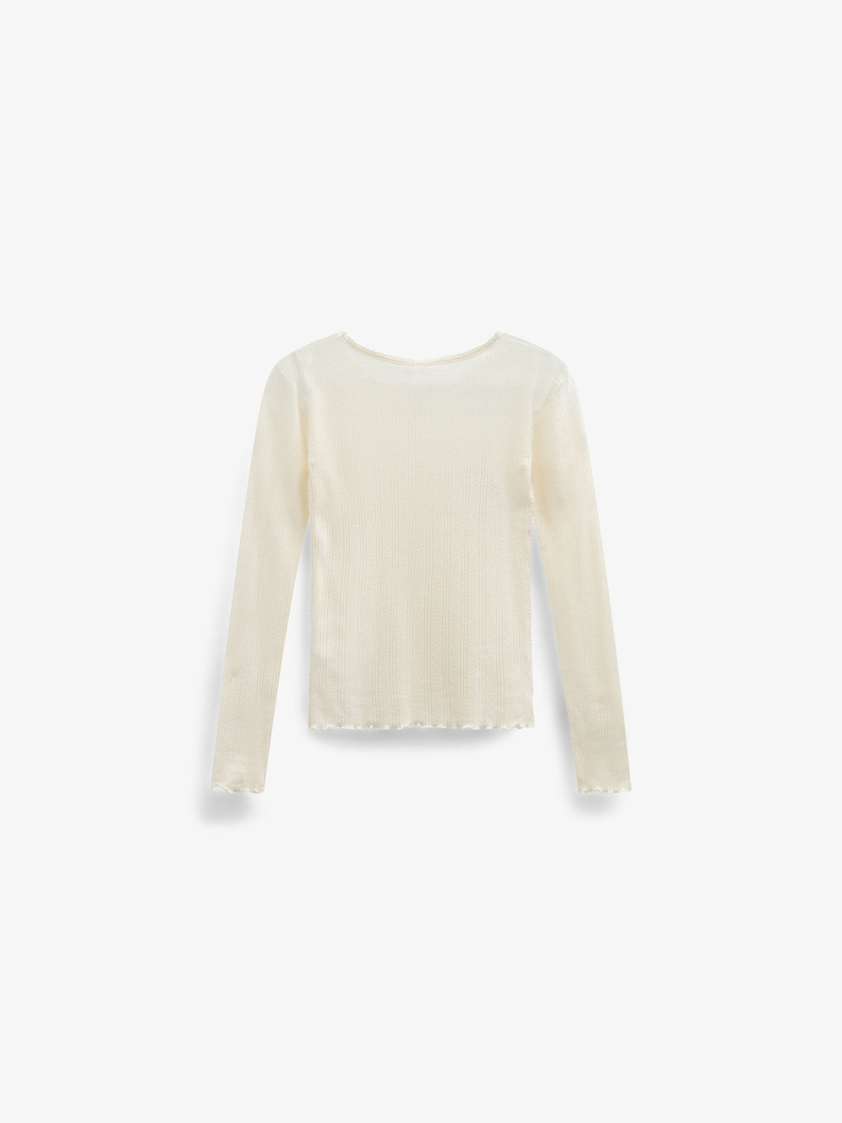 Long-Sleeve Cotton-Modal Pointelle T-Shirt - Tween - Offwhite | 101609 Ruby