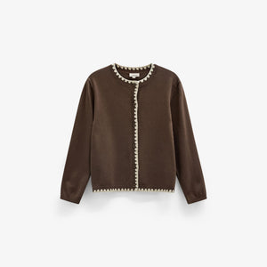 Cardigan met contrasterende stiksels Tween - Brown/Offwhite | 101633 Lia