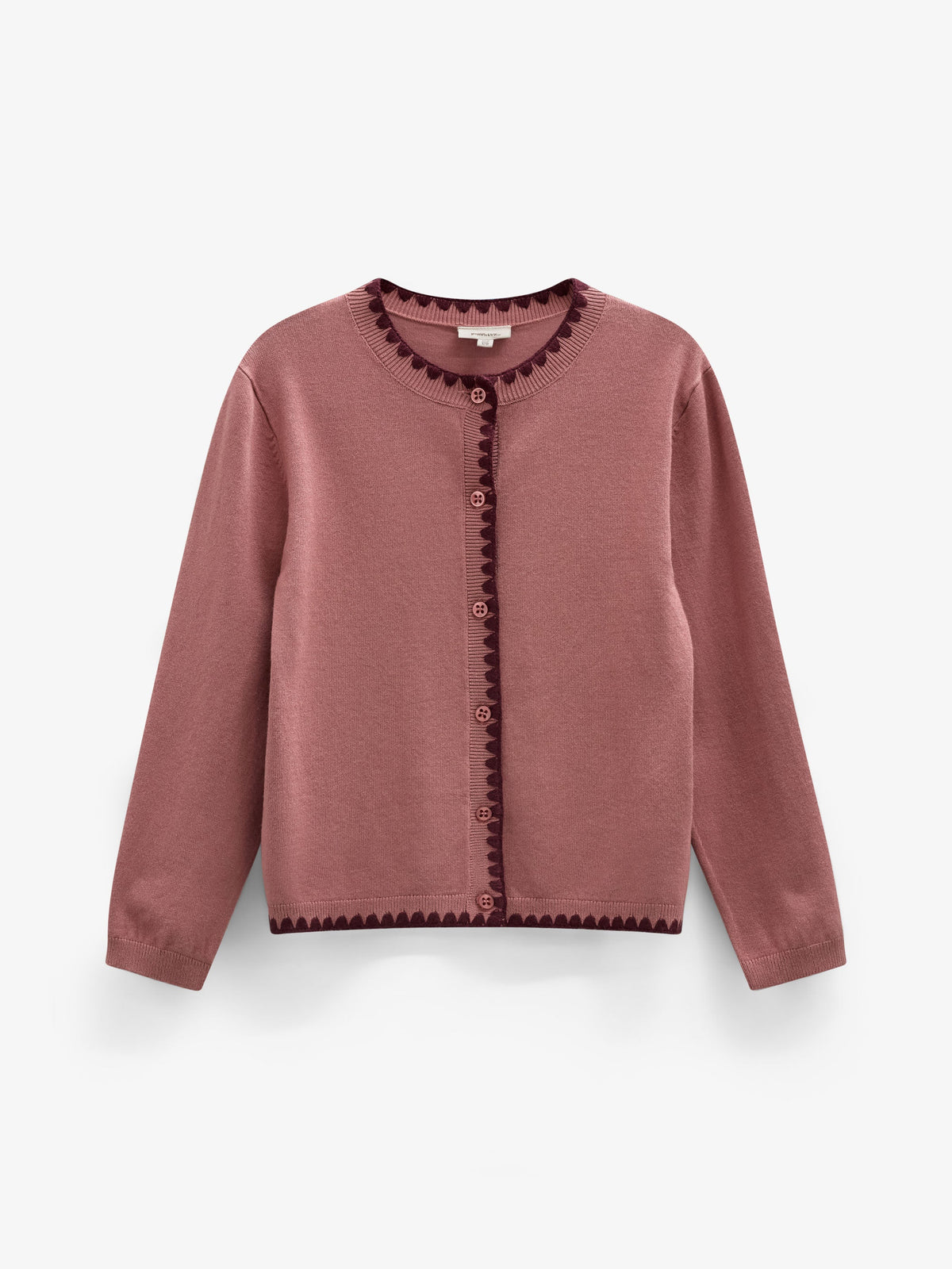 Contrast Stitch Cardigan - Kids - Dusty Rose/Bordeaux | 101634 Lia