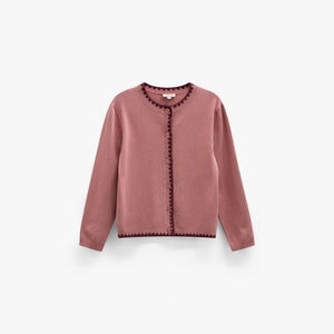 Cardigan met contrasterende stiksels Tween - Dusty Rose/Bordeaux | 101635 Lia