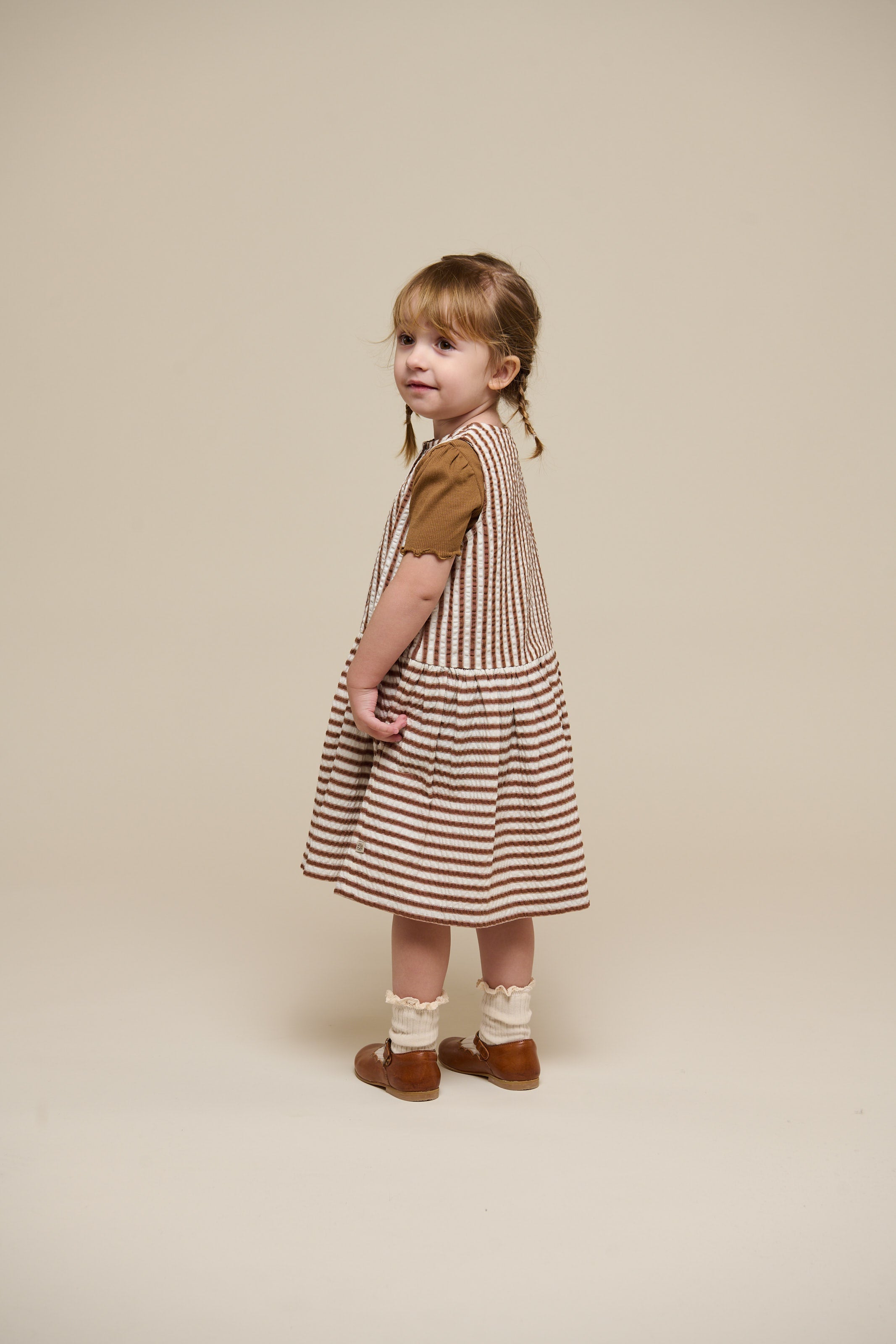 Gestreepte seersucker jurk - Kids - Brown | 101195 Nadia