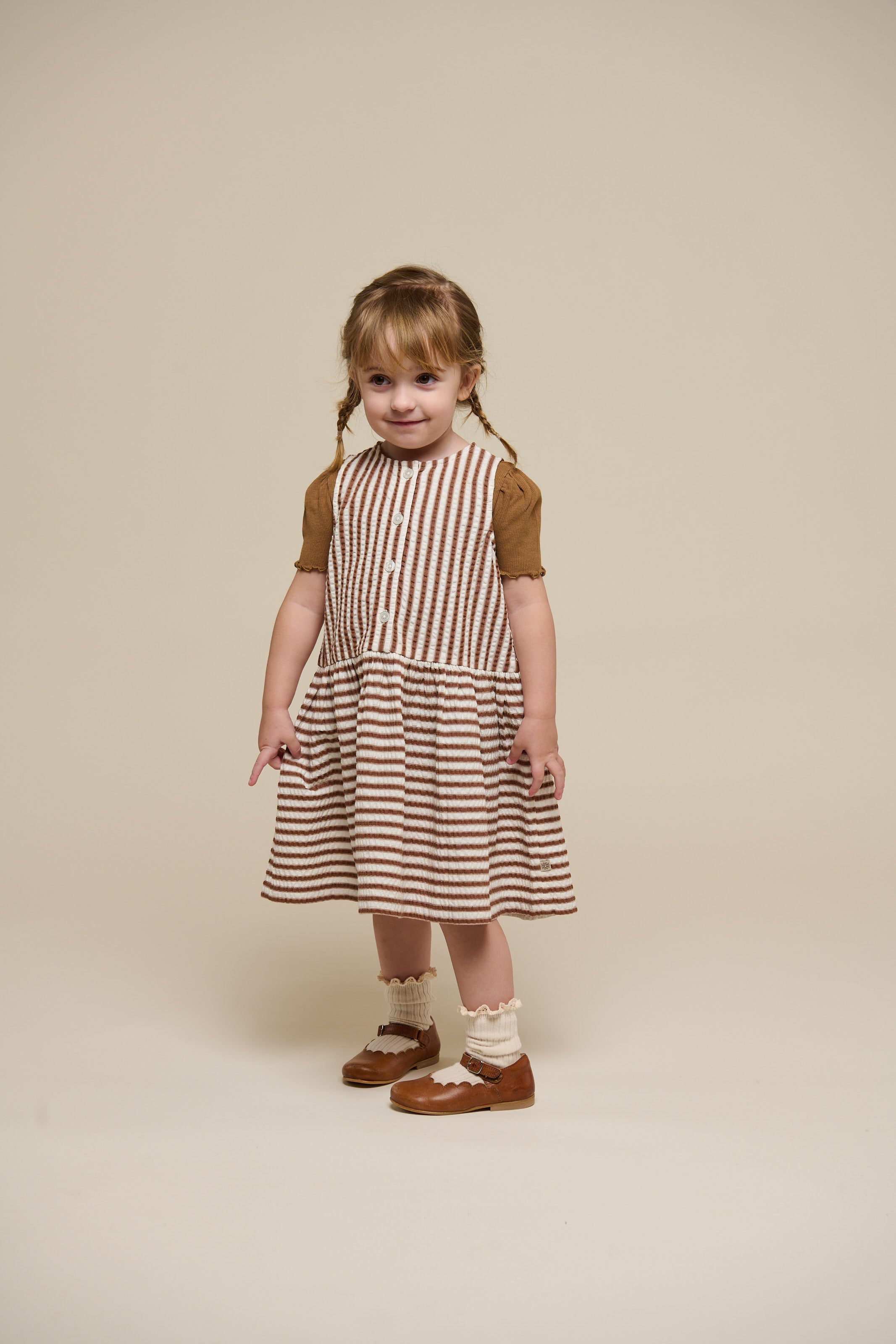 Gestreepte seersucker jurk - Kids - Brown | 101195 Nadia