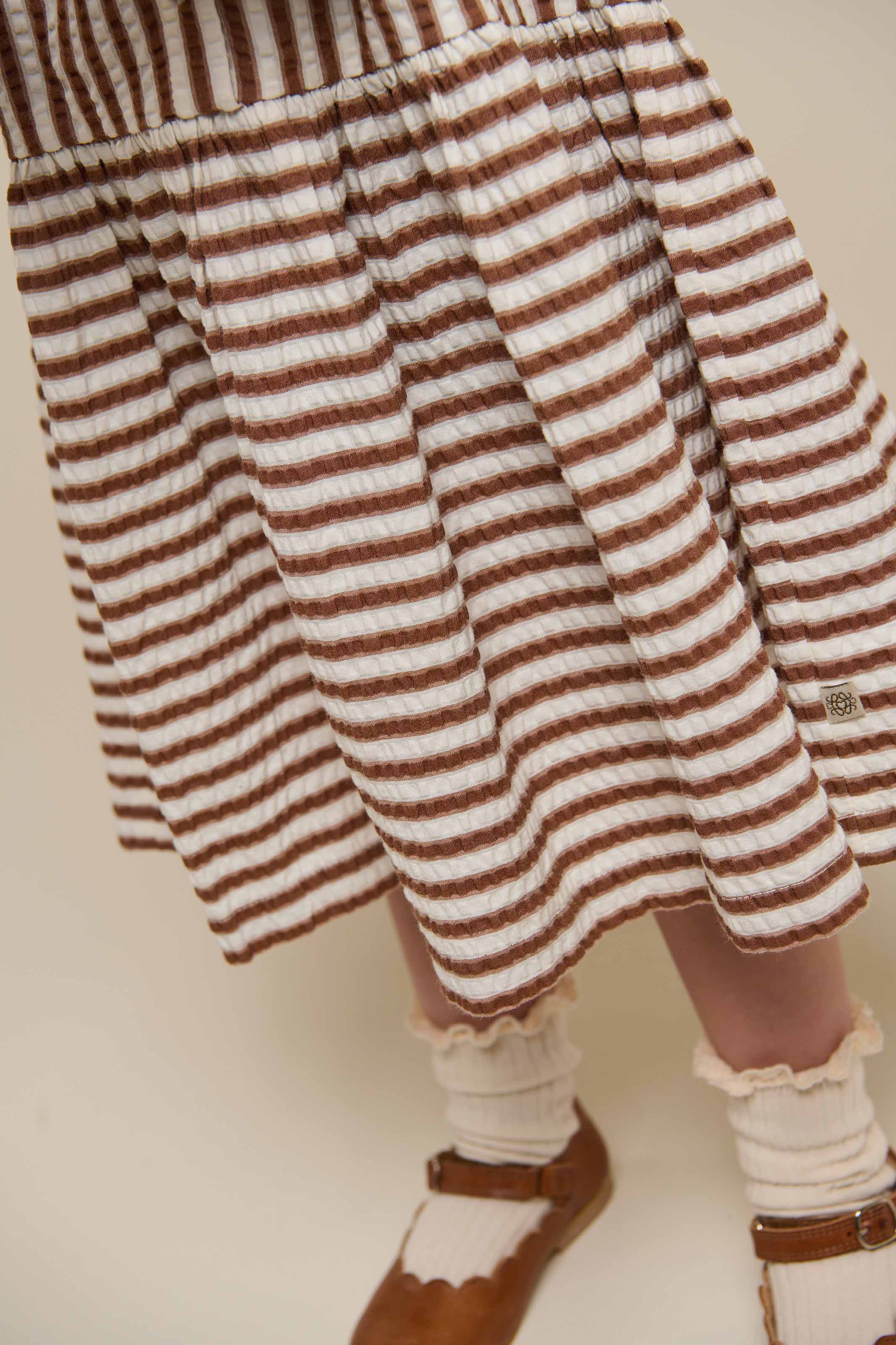 Gestreepte seersucker jurk - Kids - Brown | 101195 Nadia