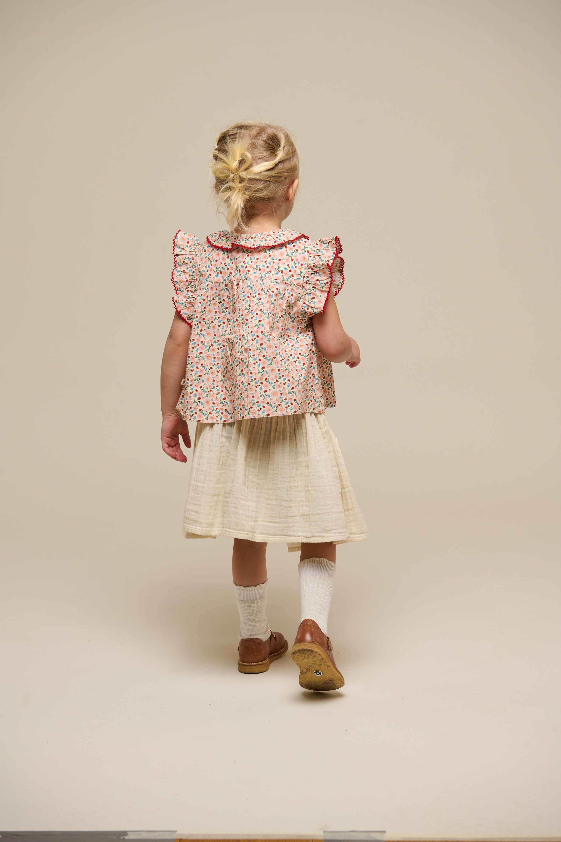 Poplin Top met Bloemenprint en Ruche - Kids - Rose | 100948 Poppy