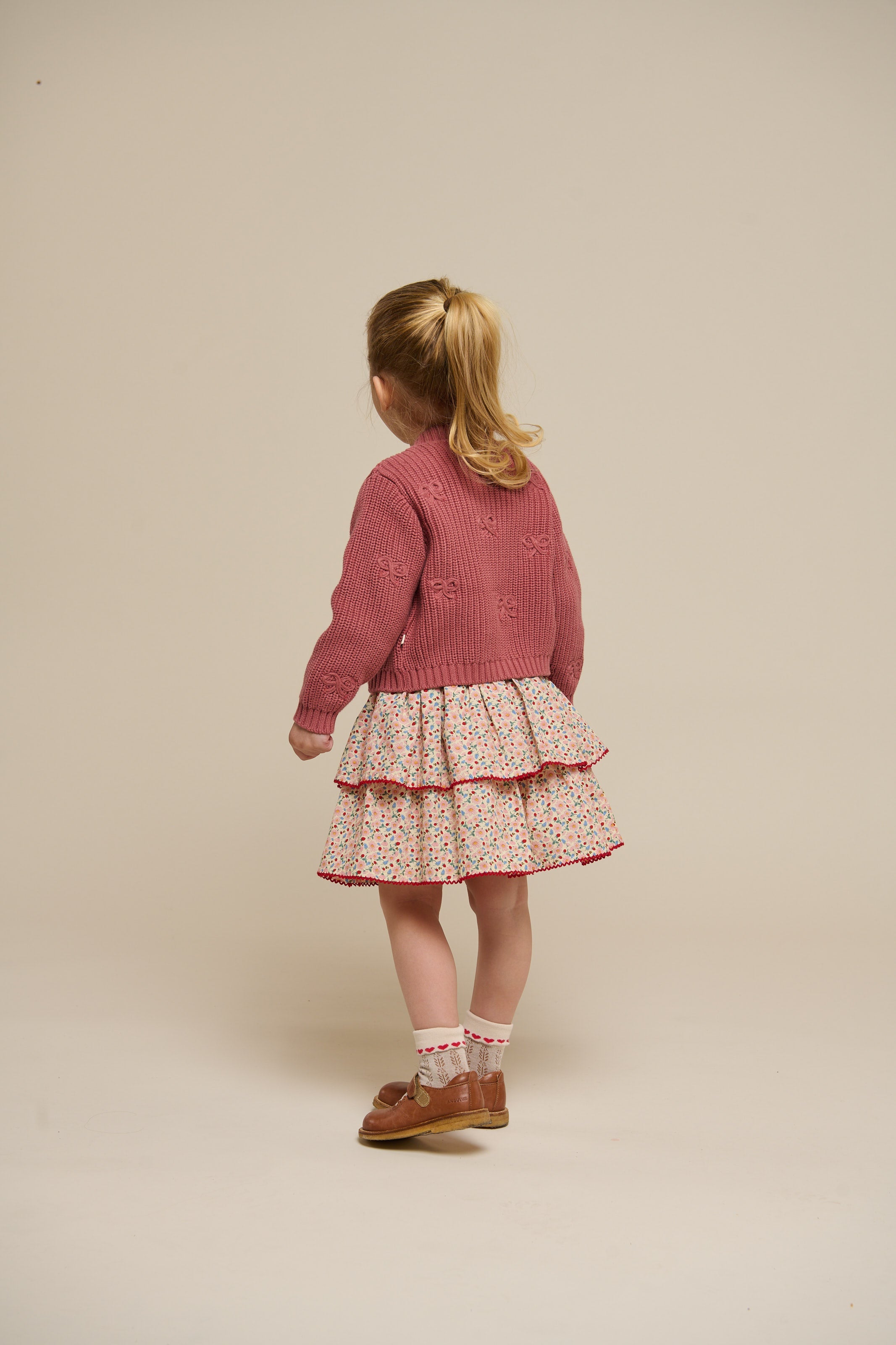 Gebreid katoenen vest met strikjes - Kids - Old Rose | 100792 Freya