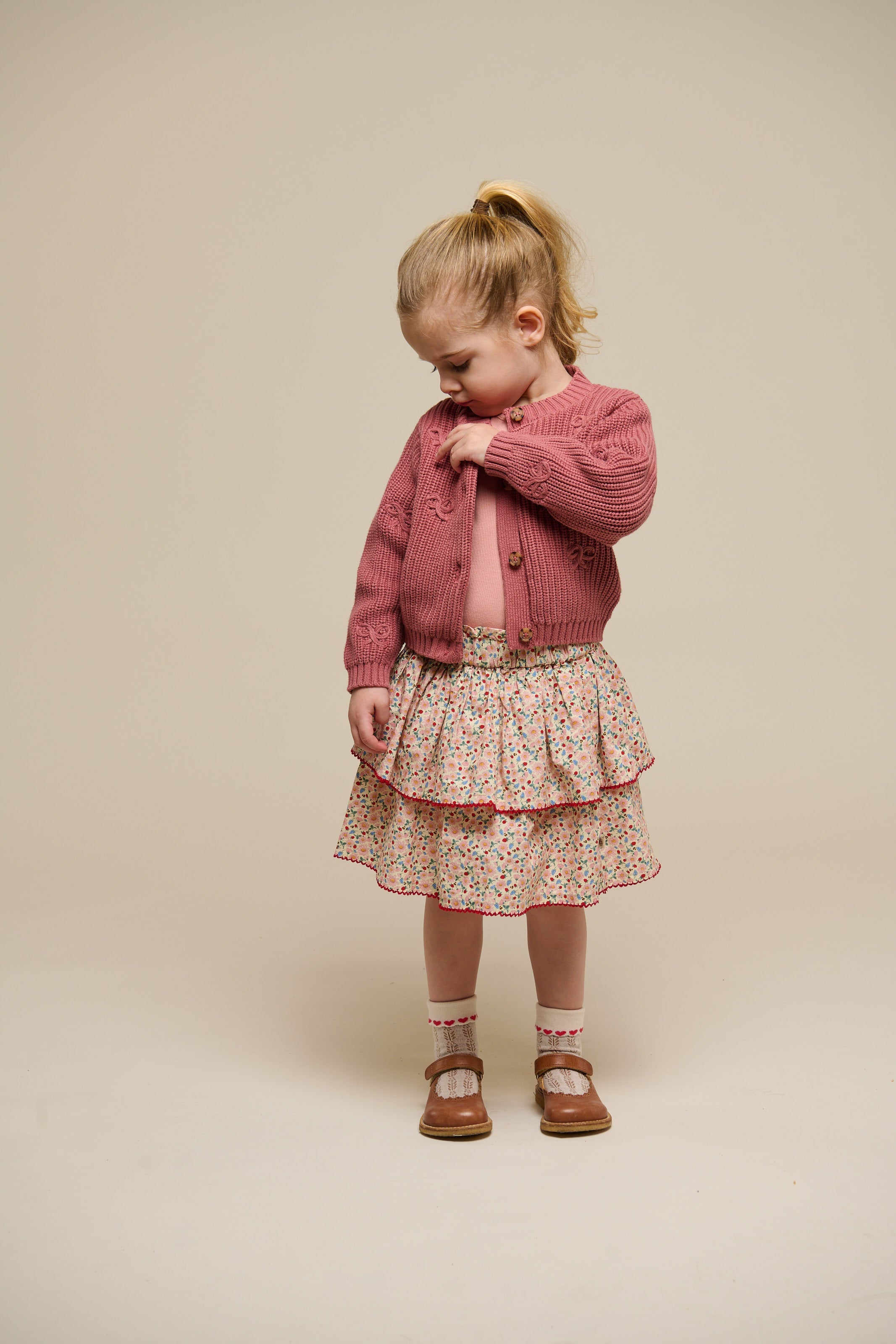 Gebreid katoenen vest met strikjes - Kids - Old Rose | 100792 Freya
