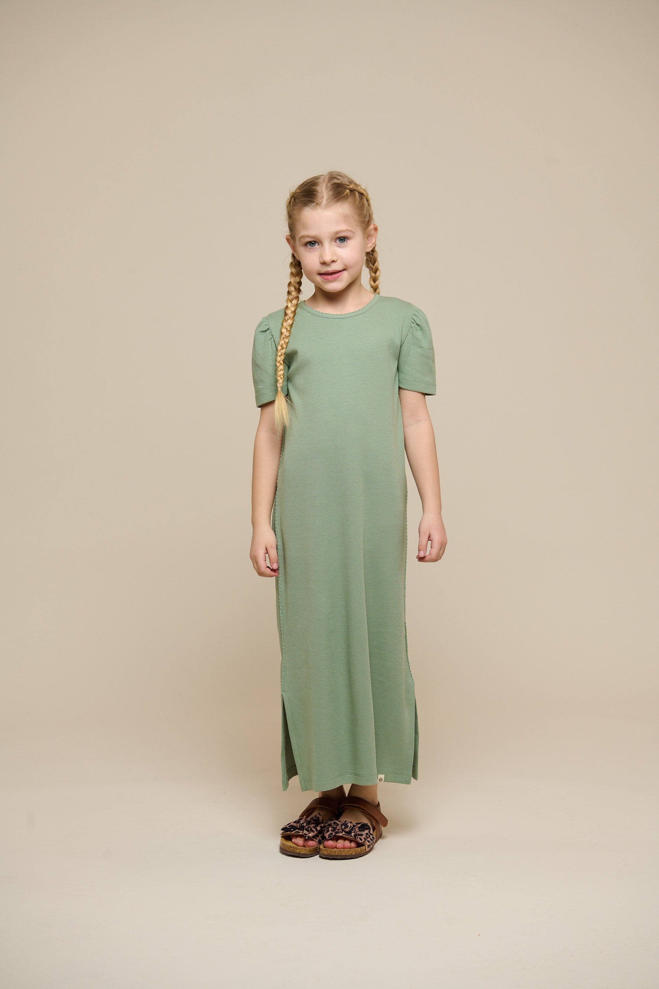 Modal Rib Lang T-shirt Jurk - Tween - Dusty Green | 101295 Lottie