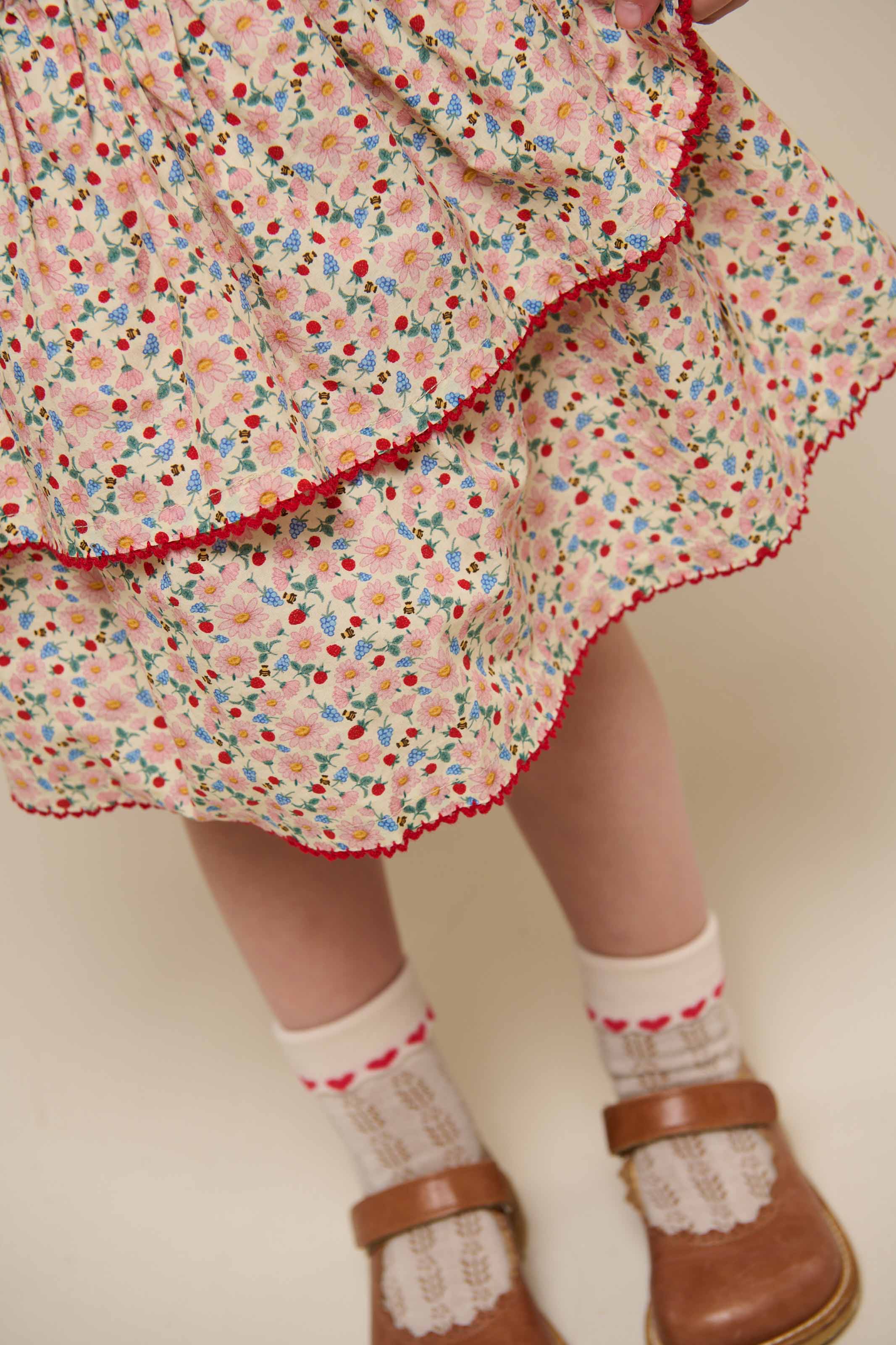 Poplin rok met bloemenprint en ruche - Kids - Rose | 100952 Poppy