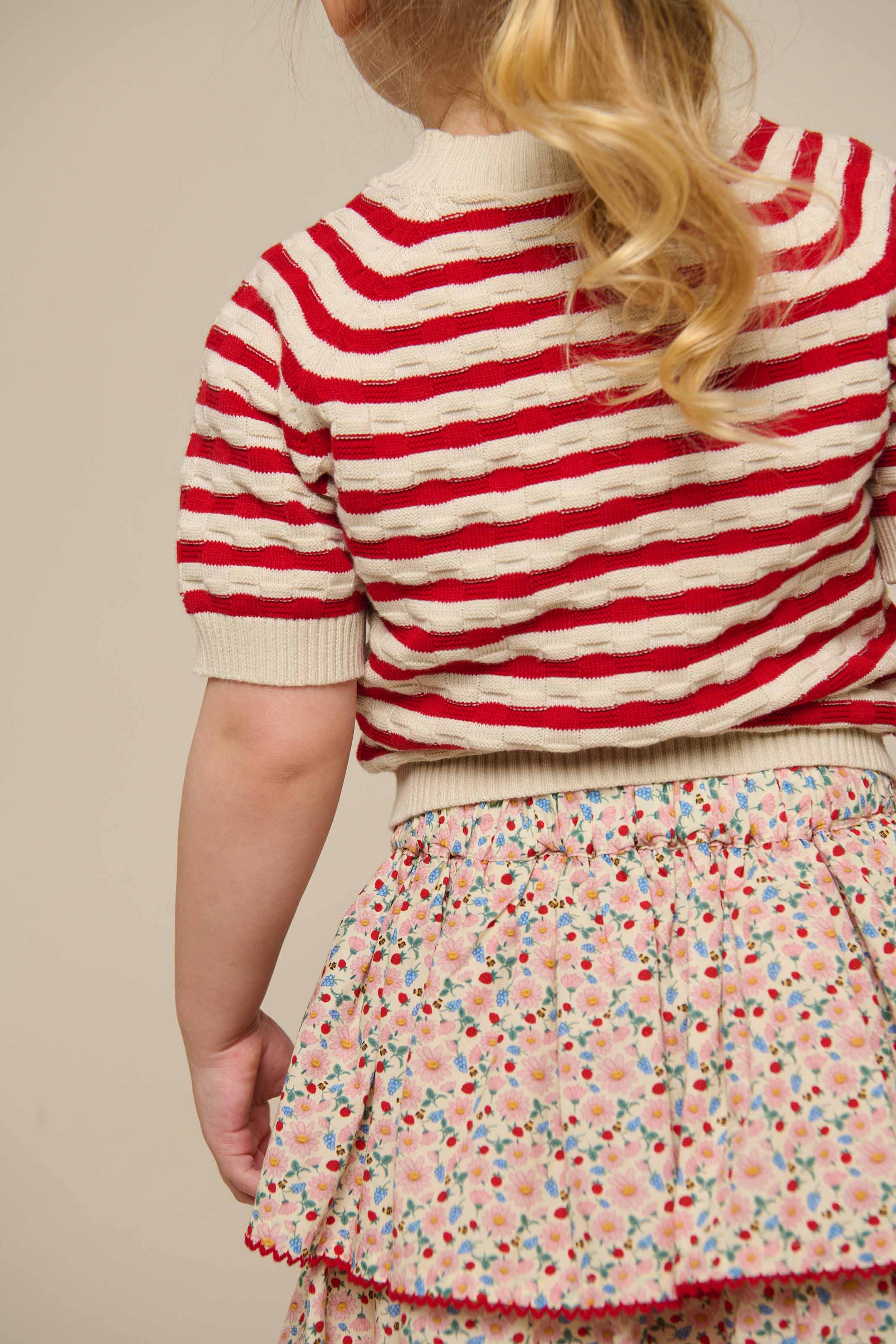 Gestreepte Katoenen Korte Mouw Trui - Kids - Cherry Red Stripe | 101239 Martha