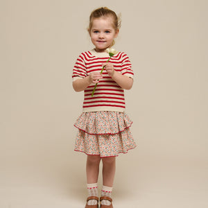 Gestreepte Katoenen Korte Mouw Trui - Kids - Cherry Red Stripe | 101239 Martha