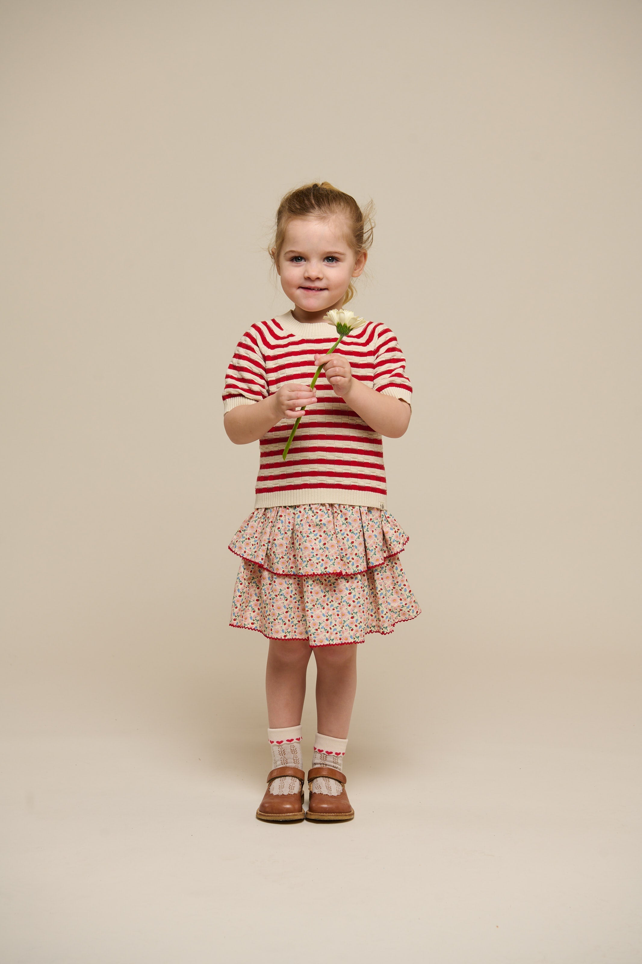 Gestreepte Katoenen Korte Mouw Trui - Kids - Cherry Red Stripe | 101239 Martha
