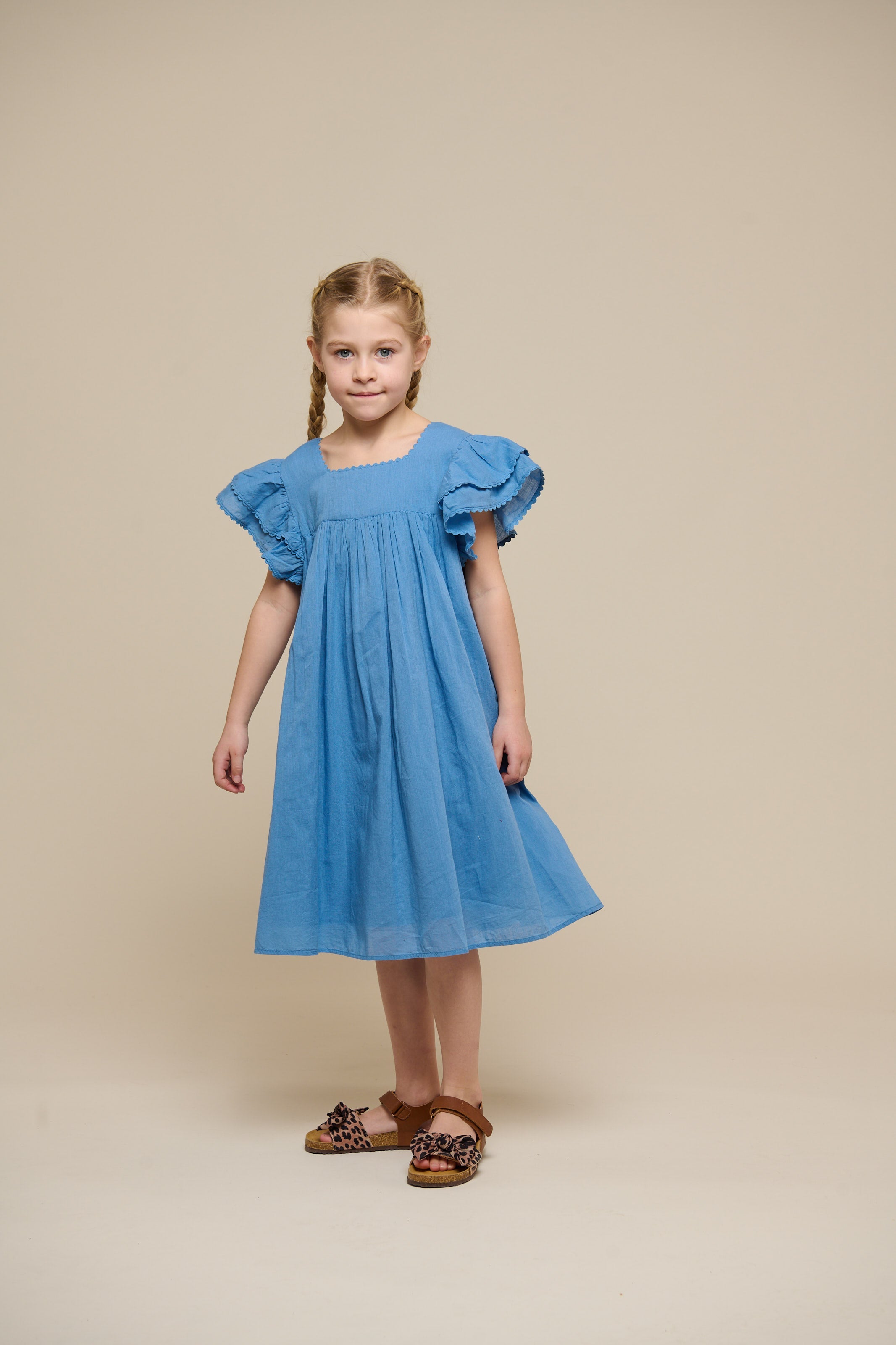 Katoenen jurk met Ric Rac Ruche - Tween - Dusty Blue | 101067 Alma