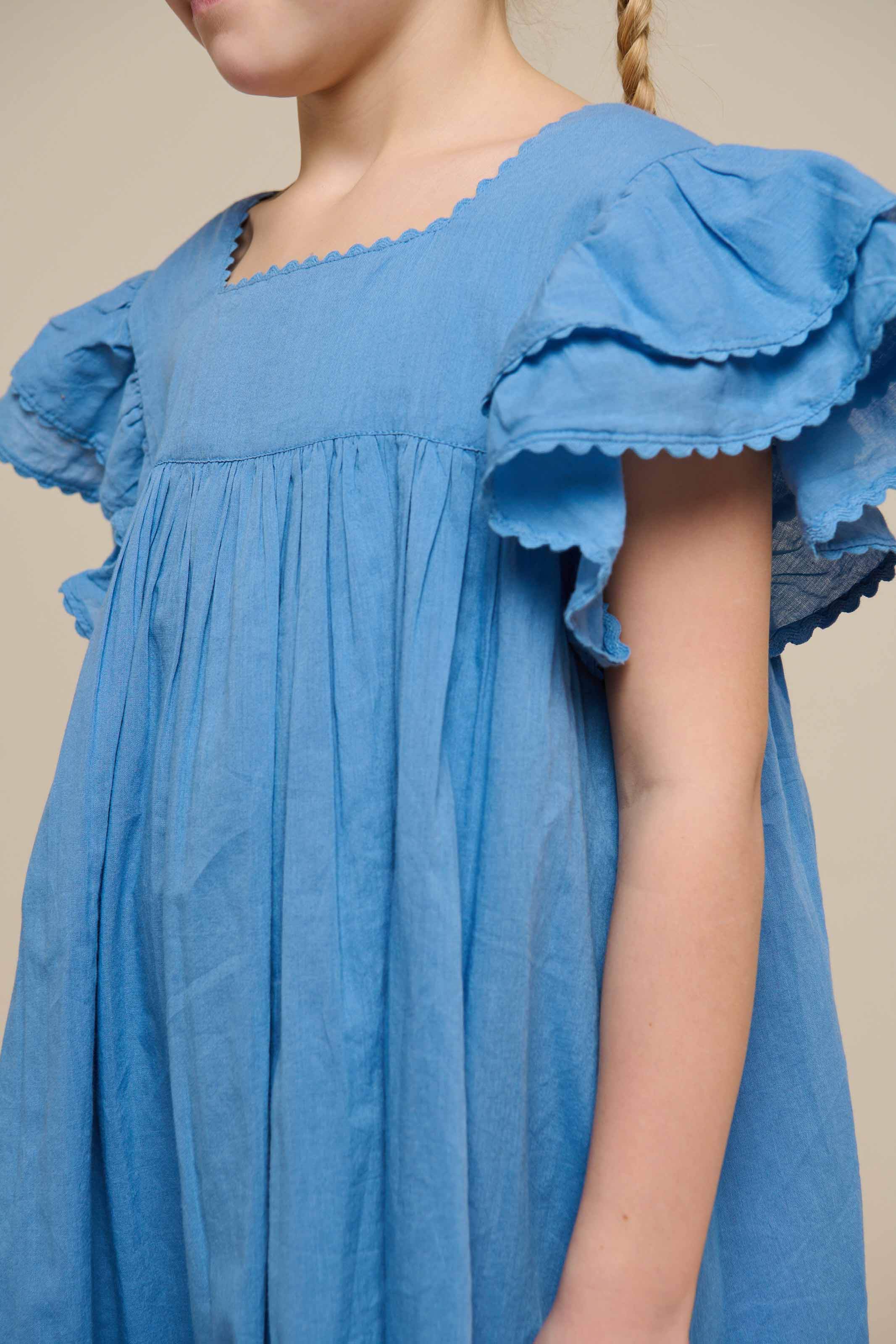 Katoenen jurk met Ric Rac Ruche - Tween - Dusty Blue | 101067 Alma