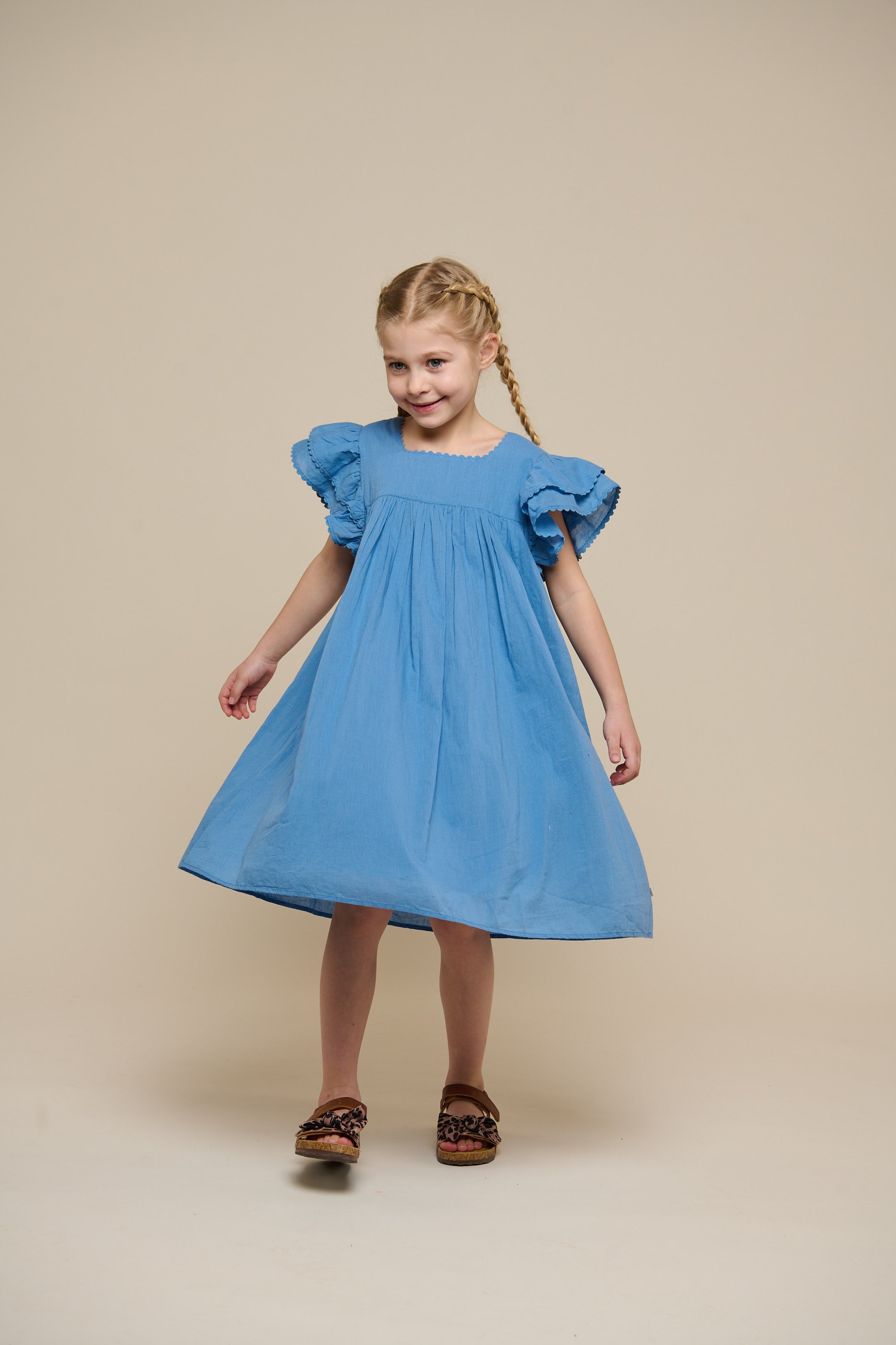 Katoenen jurk met Ric Rac Ruche - Tween - Dusty Blue | 101067 Alma