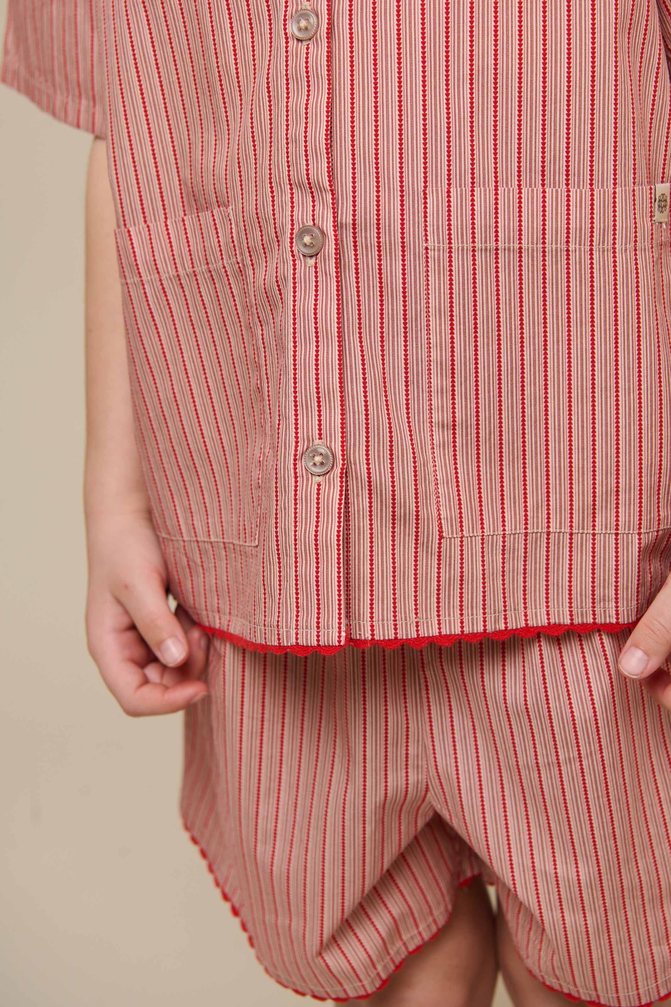 Gestreepte poplin overhemd en shorts set - Tween - Old Rose/Cherry Red | 100947 Olivia