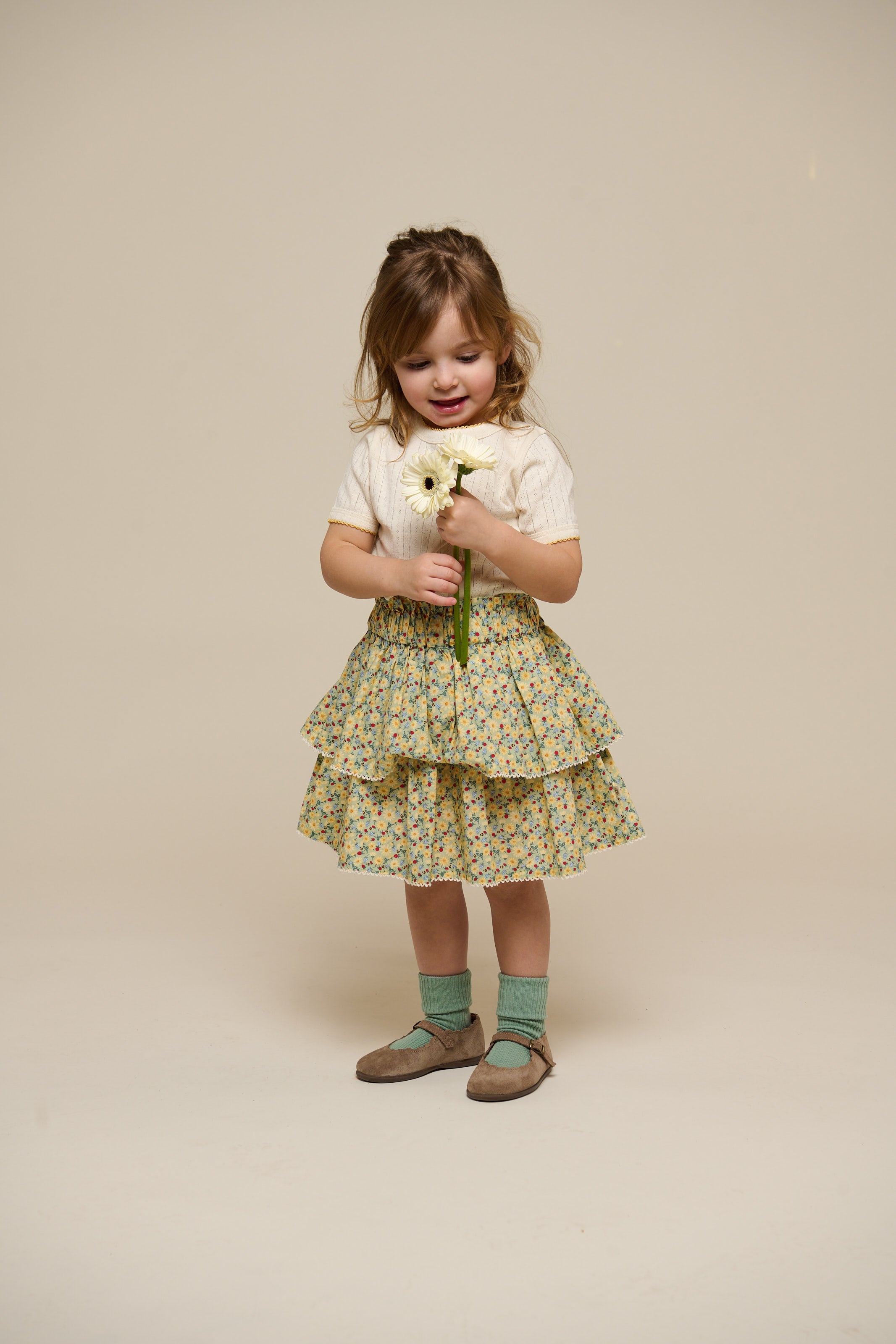 Poplin rok met bloemenprint en ruche - Kids - Green | 100954 Poppy