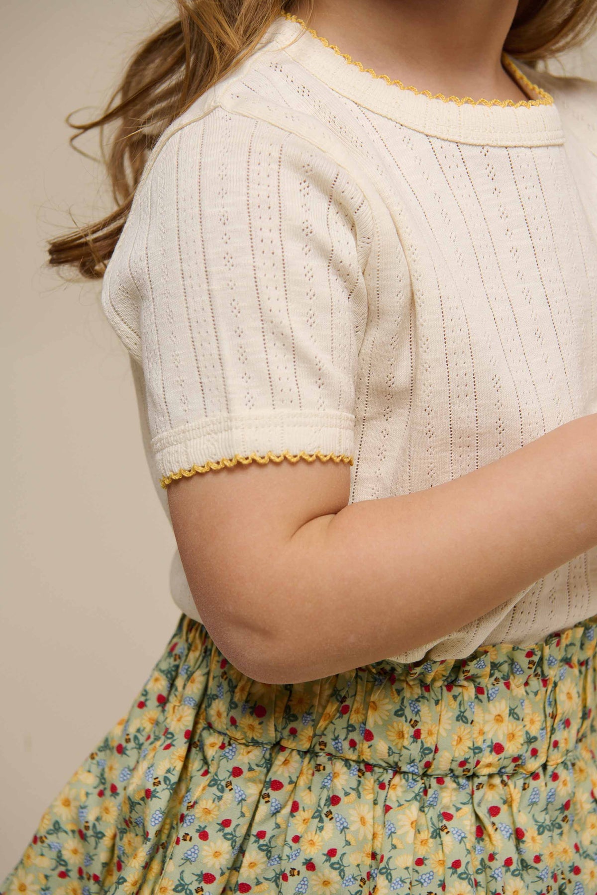 Pointelle T-shirt met contrasterende picot - Kids - Off White | 101289 Drew