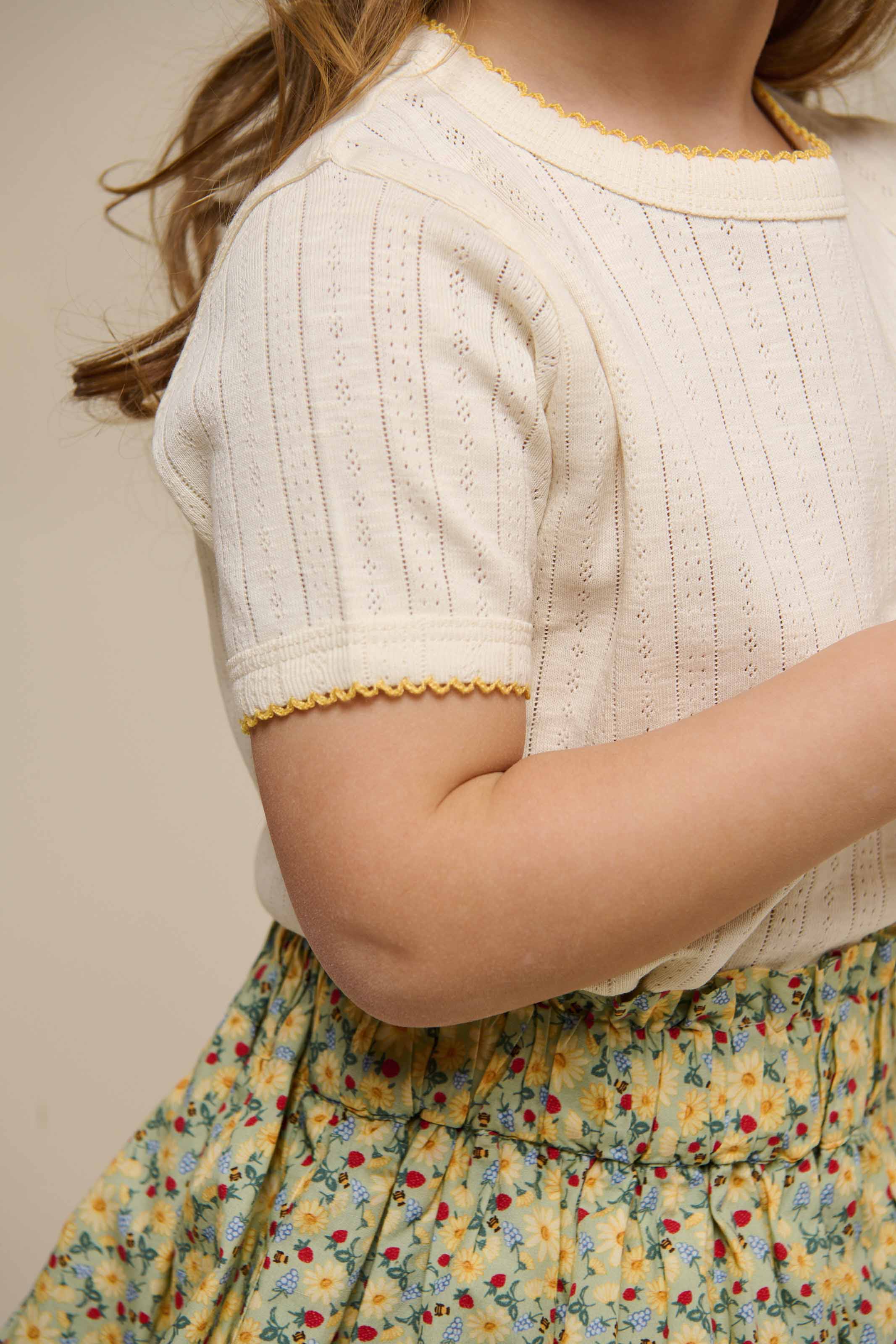 Pointelle T-shirt met contrasterende picot - Kids - Off White | 101289 Drew