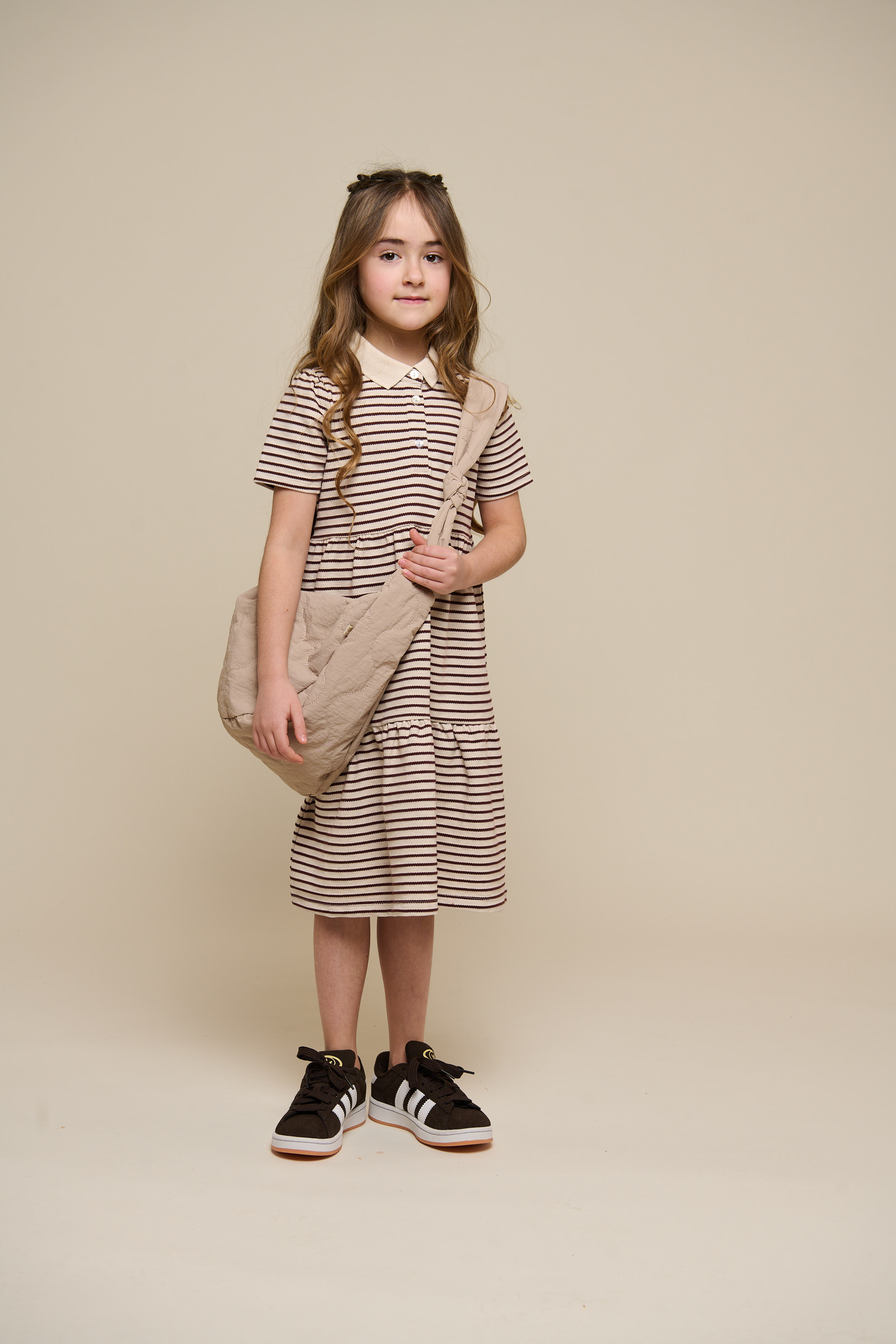 Gestreepte jersey jurk - Tween - Brown | 101011 Emmie