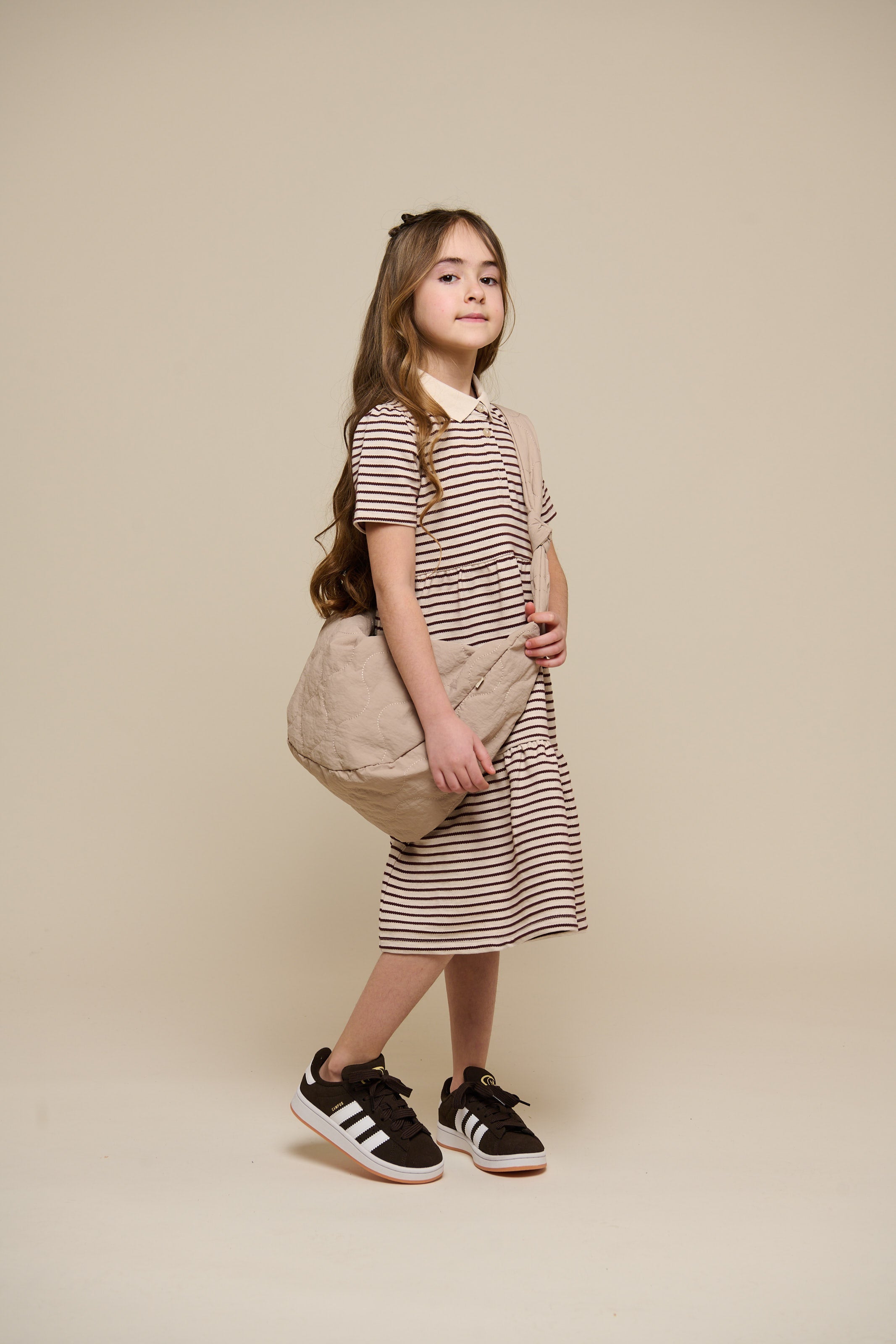 Gestreepte jersey jurk - Tween - Brown | 101011 Emmie