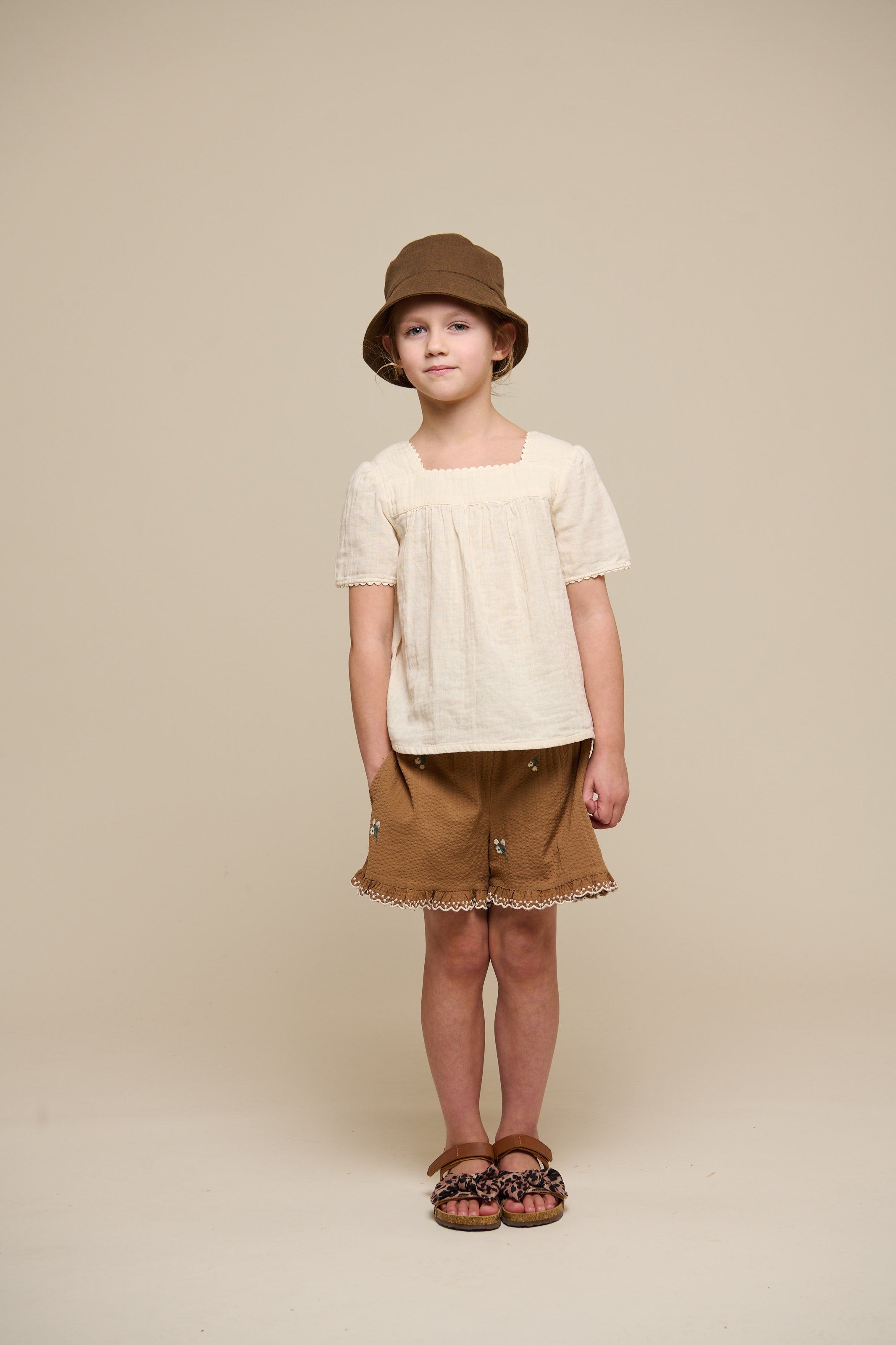 Geborduurde seersucker shorts - Tween - Coconut | 100987 Nora