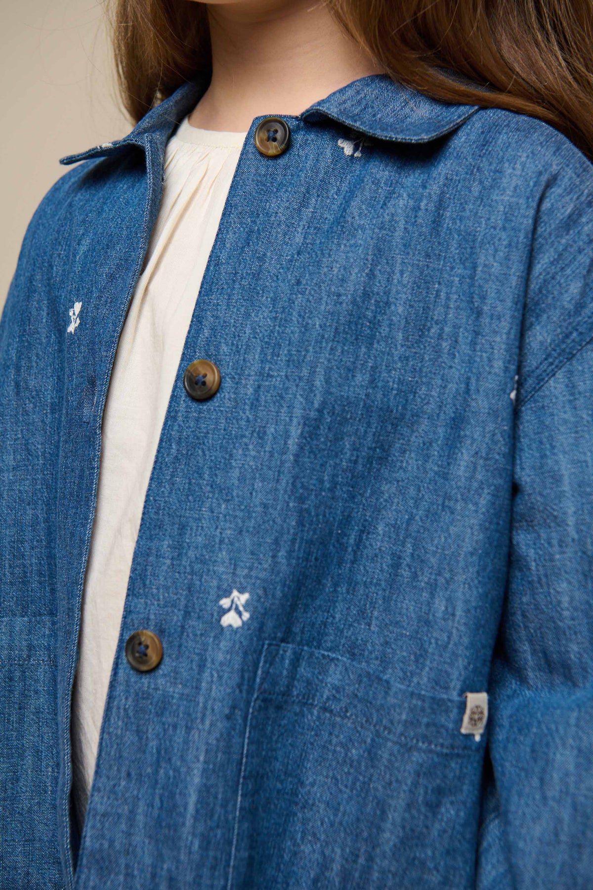 Embroidered Light Denim Shirt Jacket - Tween - Blue Denim | 101082 Isabella