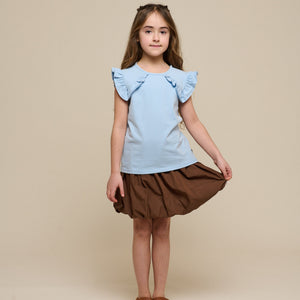 Jersey Top met Ruche - Tween - Powder Blue | 101268 Selma
