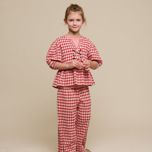 Geruite Katoenen Blouse - Tween - Cherry Red | 100909 Bonnie