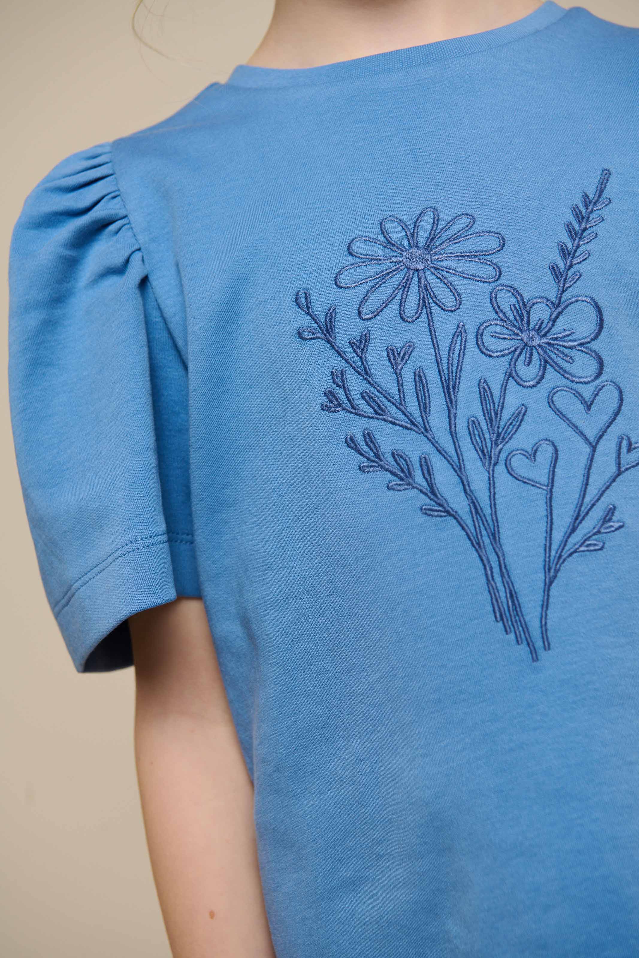 T-shirt met Borduursel - Tween - Dusty Blue | 101238 Amanda