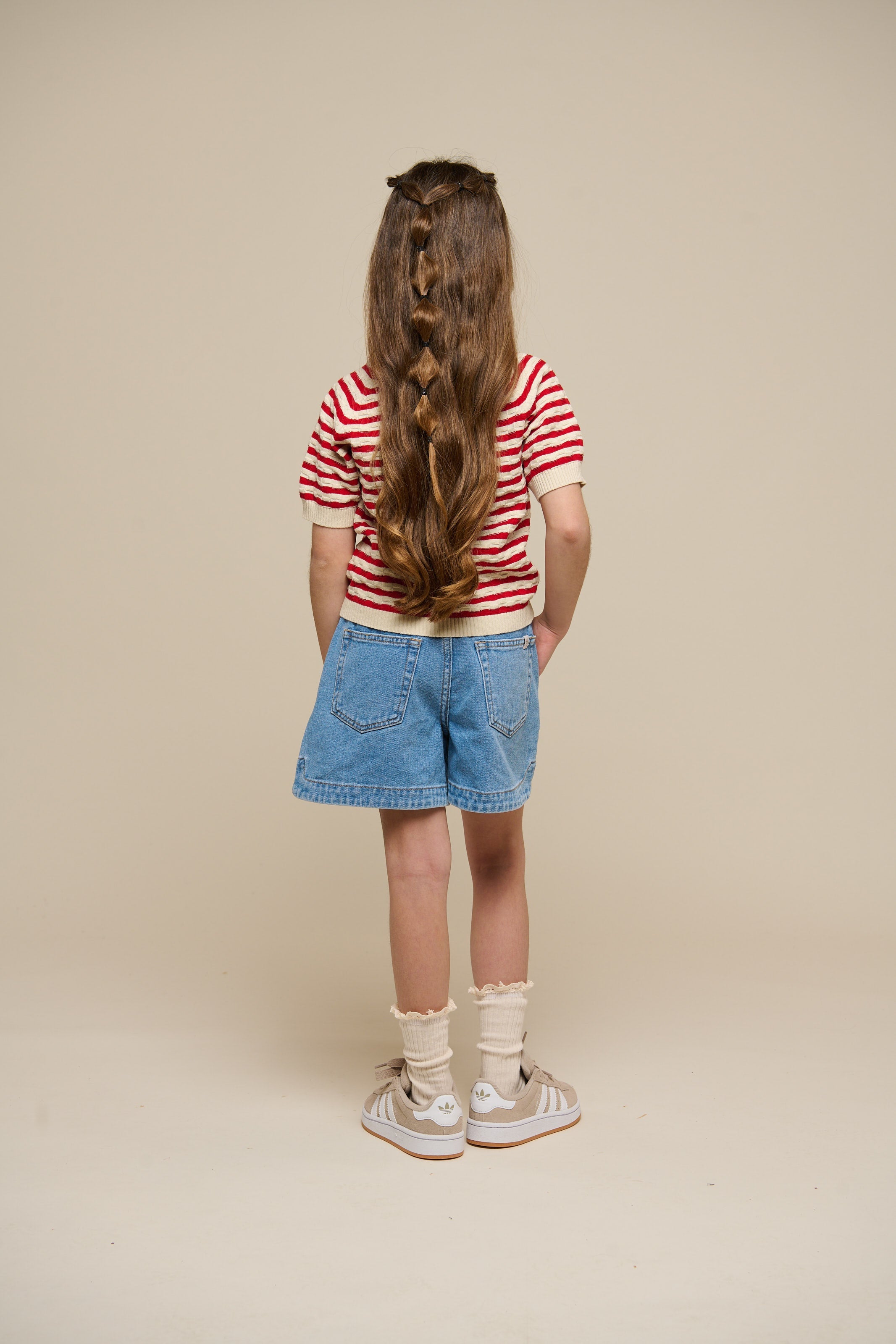 Gestreepte Korte Mouw Katoenen Breisel - Tween - Cherry Red Stripe | 101240 Martha