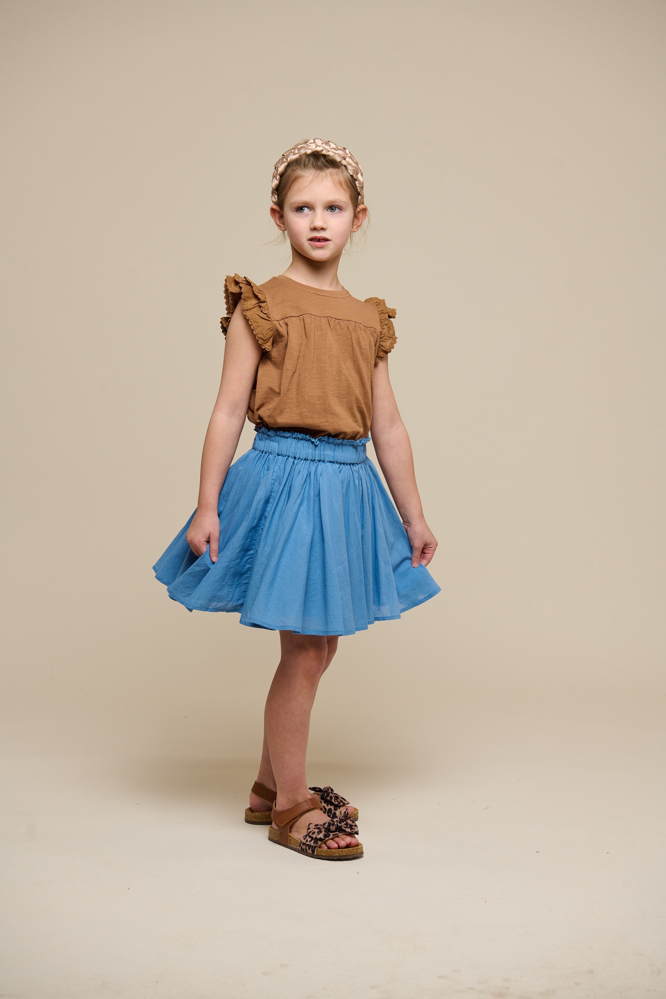 Katoenen rok met Ric Rac ruche - Tween - Dusty Blue | 101070 Alma