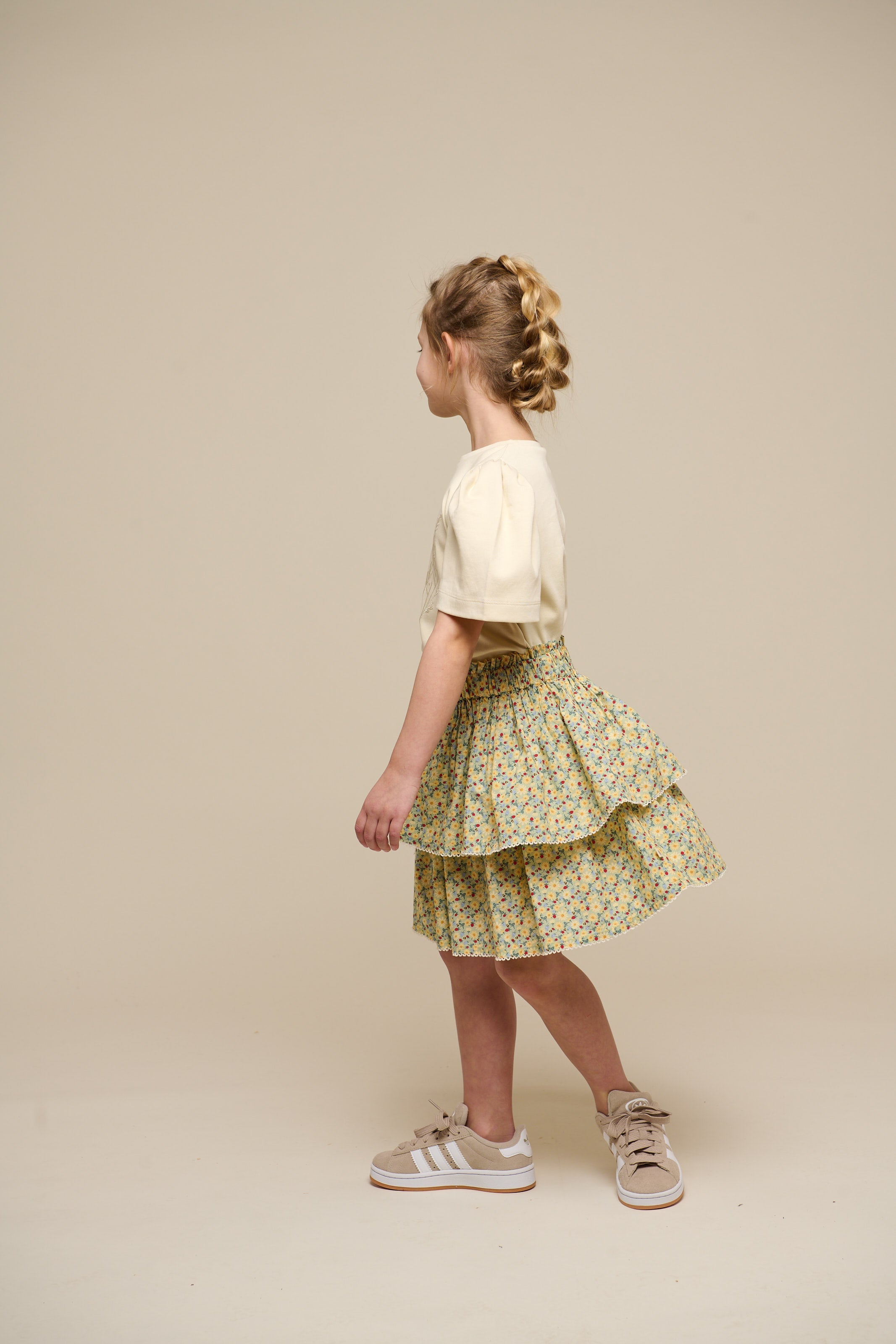Poplin rok met bloemenprint en ruche - Tween - Green | 100955 Poppy