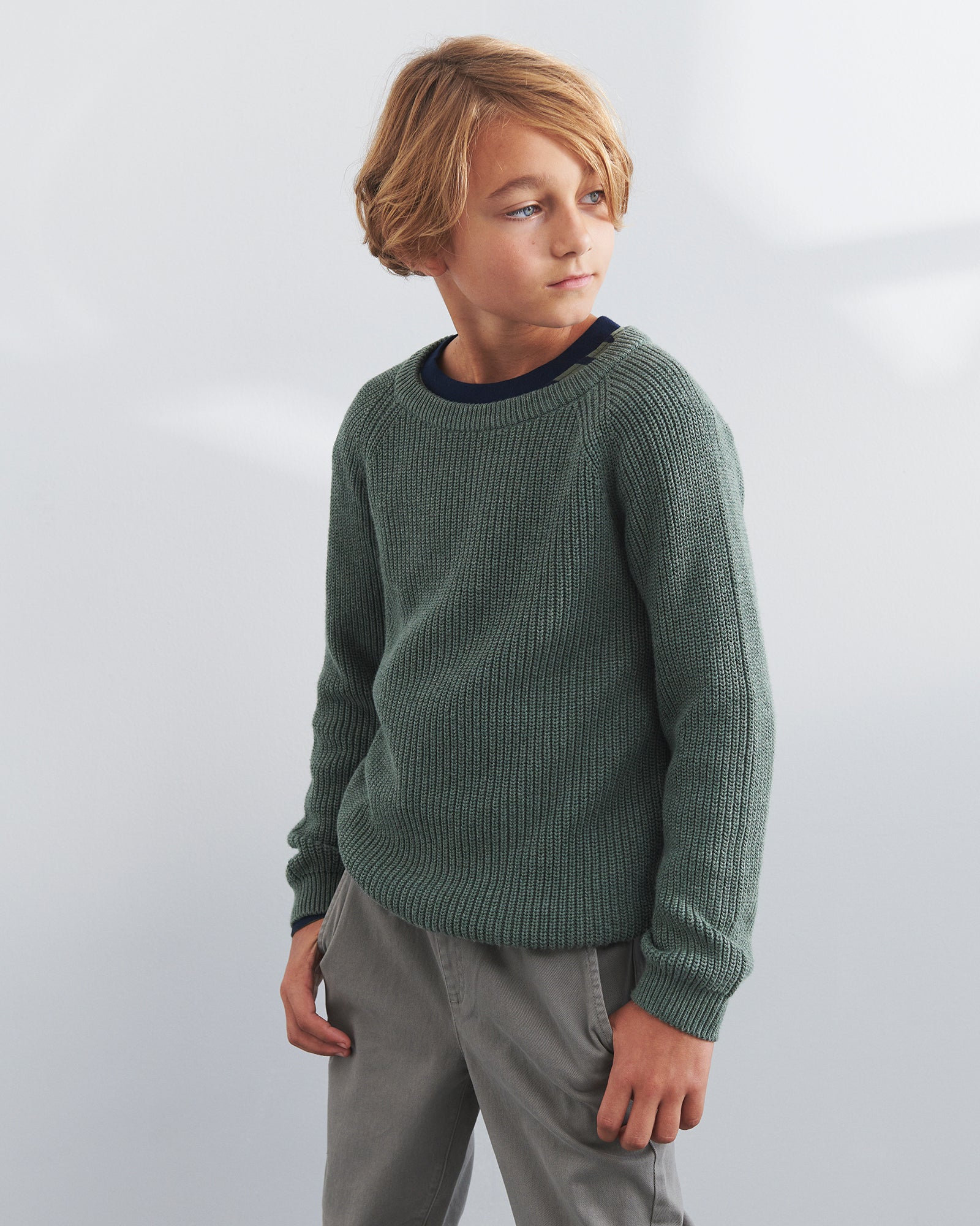 Katoenen gebreide trui - Tweens - Green Melange
