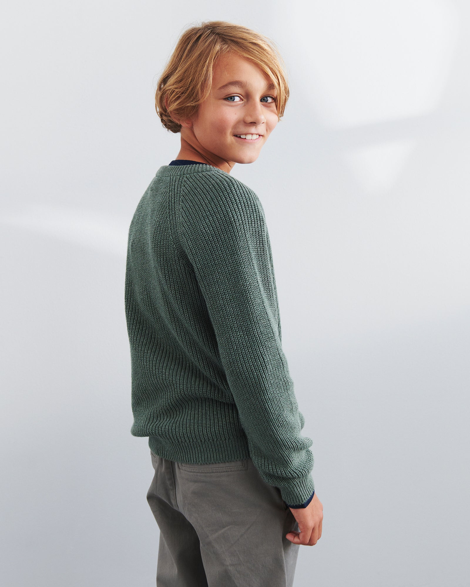 Katoenen gebreide trui - Tweens - Green Melange